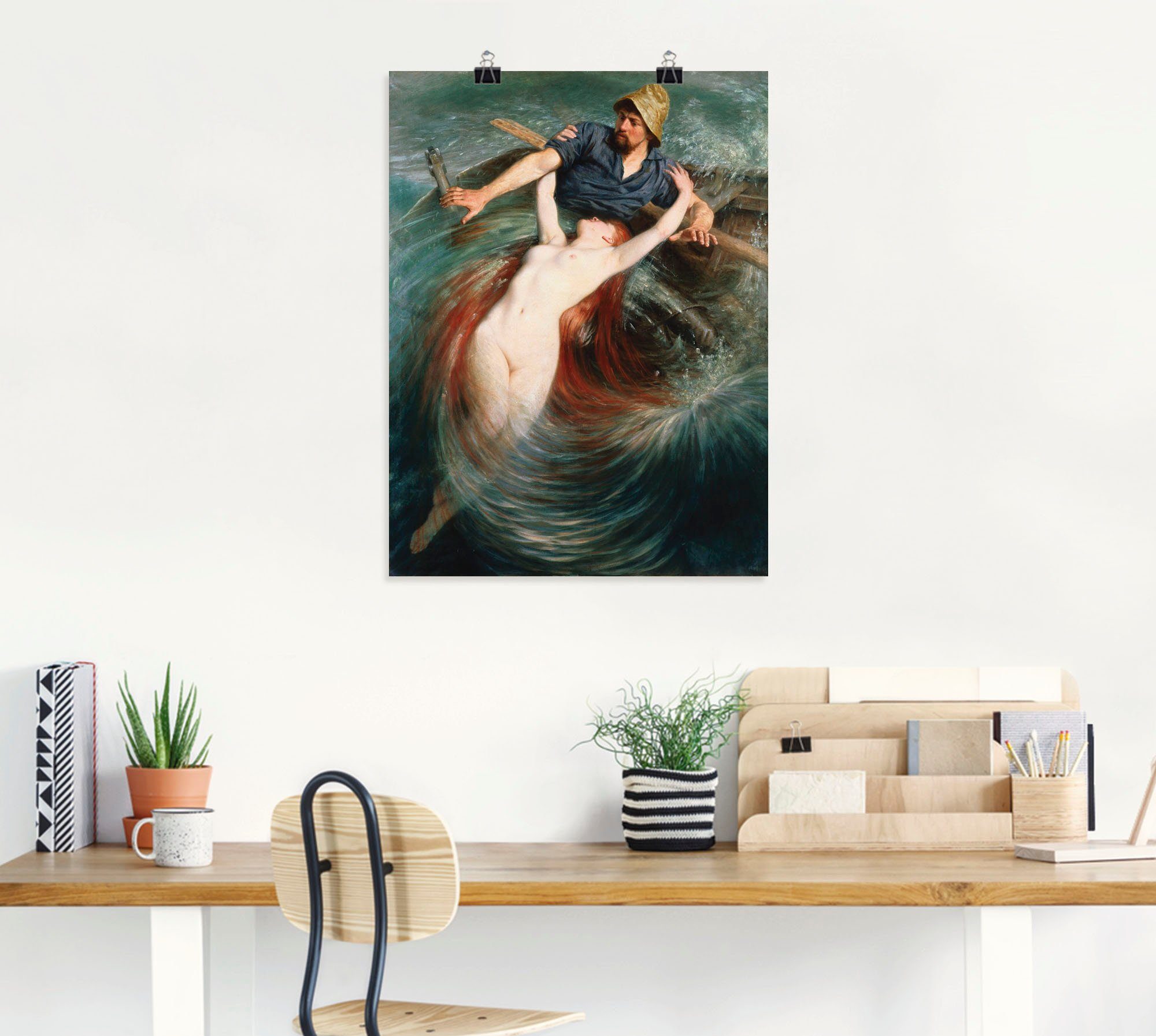 Artland Poster Ein Fischer in den Fängen einer Sirene., klassische Fantasie (1 St), ohne Rahmen