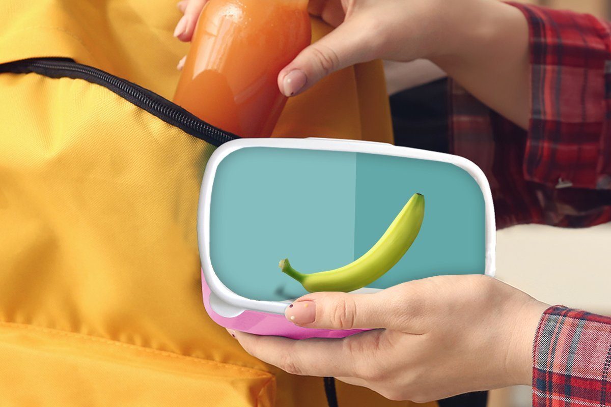 MuchoWow Lunchbox Banane - Mädchen, Kinder, Kunststoff, Gelb Snackbox, Obst, für - Brotbox Erwachsene, Kunststoff (2-tlg), rosa Brotdose