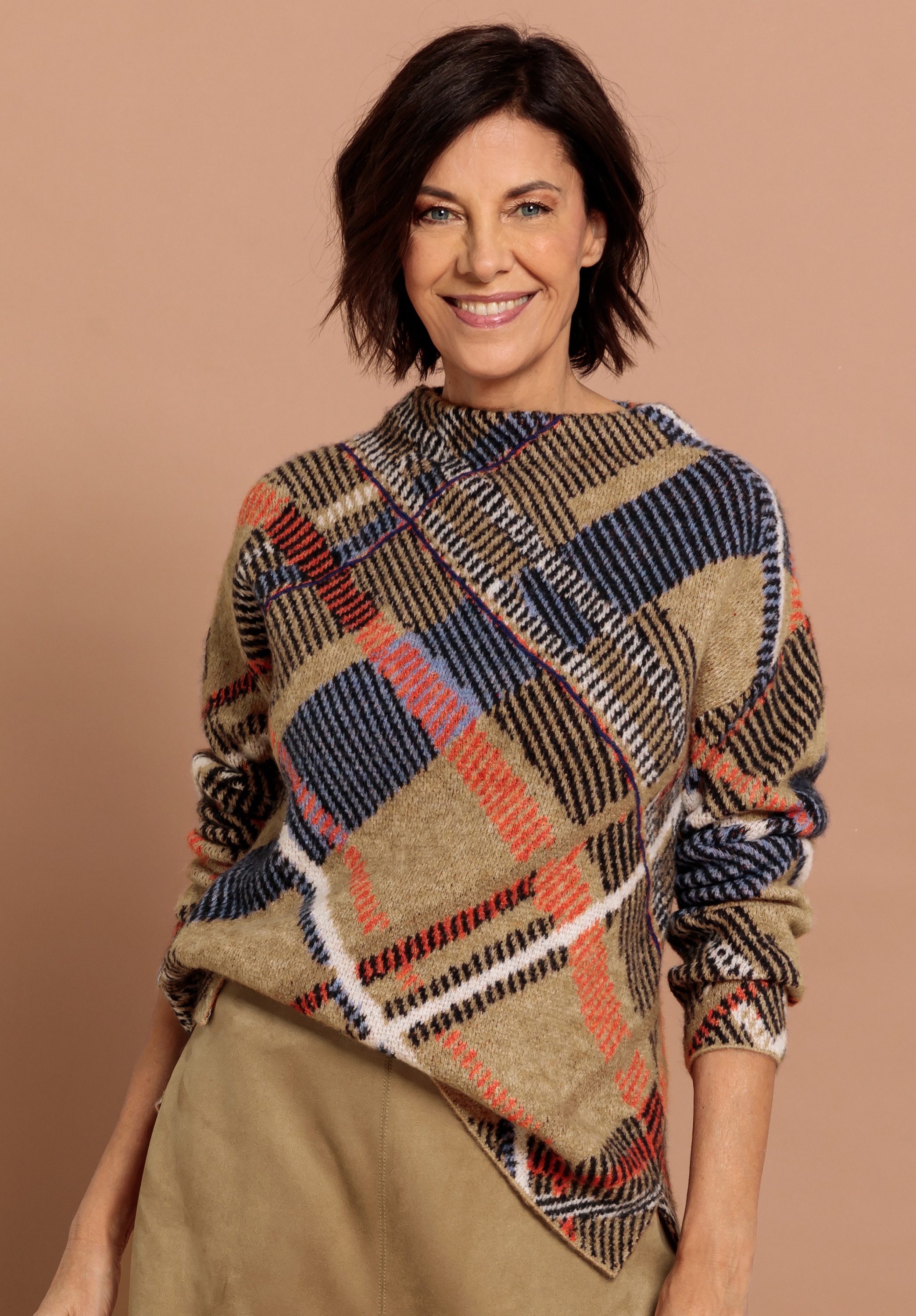 bianca Strickpullover URANUS mit trendy Karo-Dessin in Trendfarben