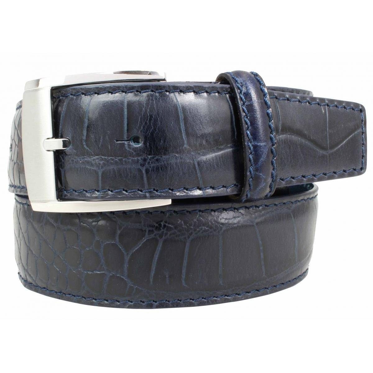 BELTINGER Ledergürtel Jeansgürtel mit Krokoprägung 4 cm - Leder-Gürtel für Herren 40mm Kroko Marine, Silber