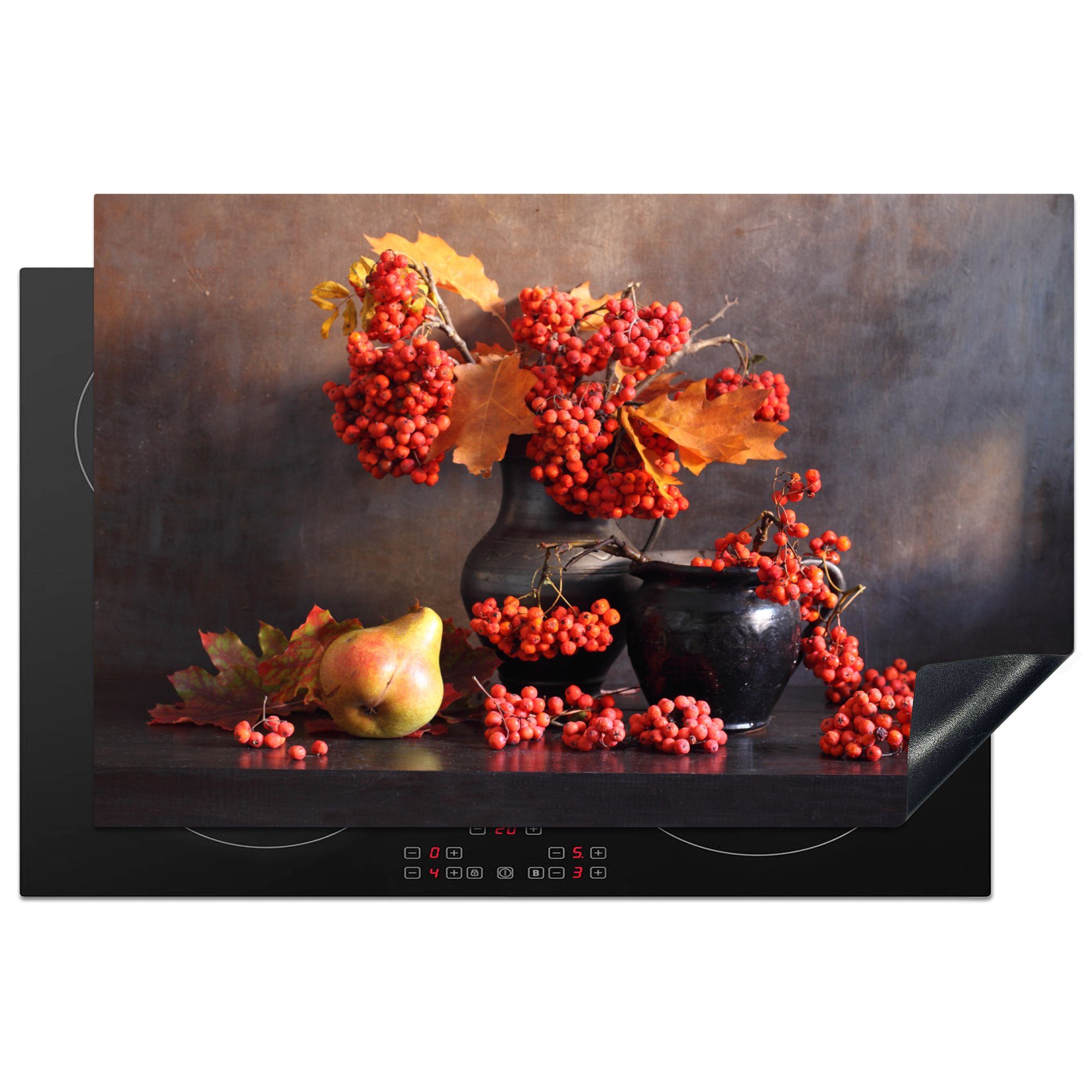 Blumentopf Induktionskochfeld Blumen - (1 Herbst, 81x52 MuchoWow - küche, die Herdblende-/Abdeckplatte für Schutz tlg), Vinyl, cm, Ceranfeldabdeckung
