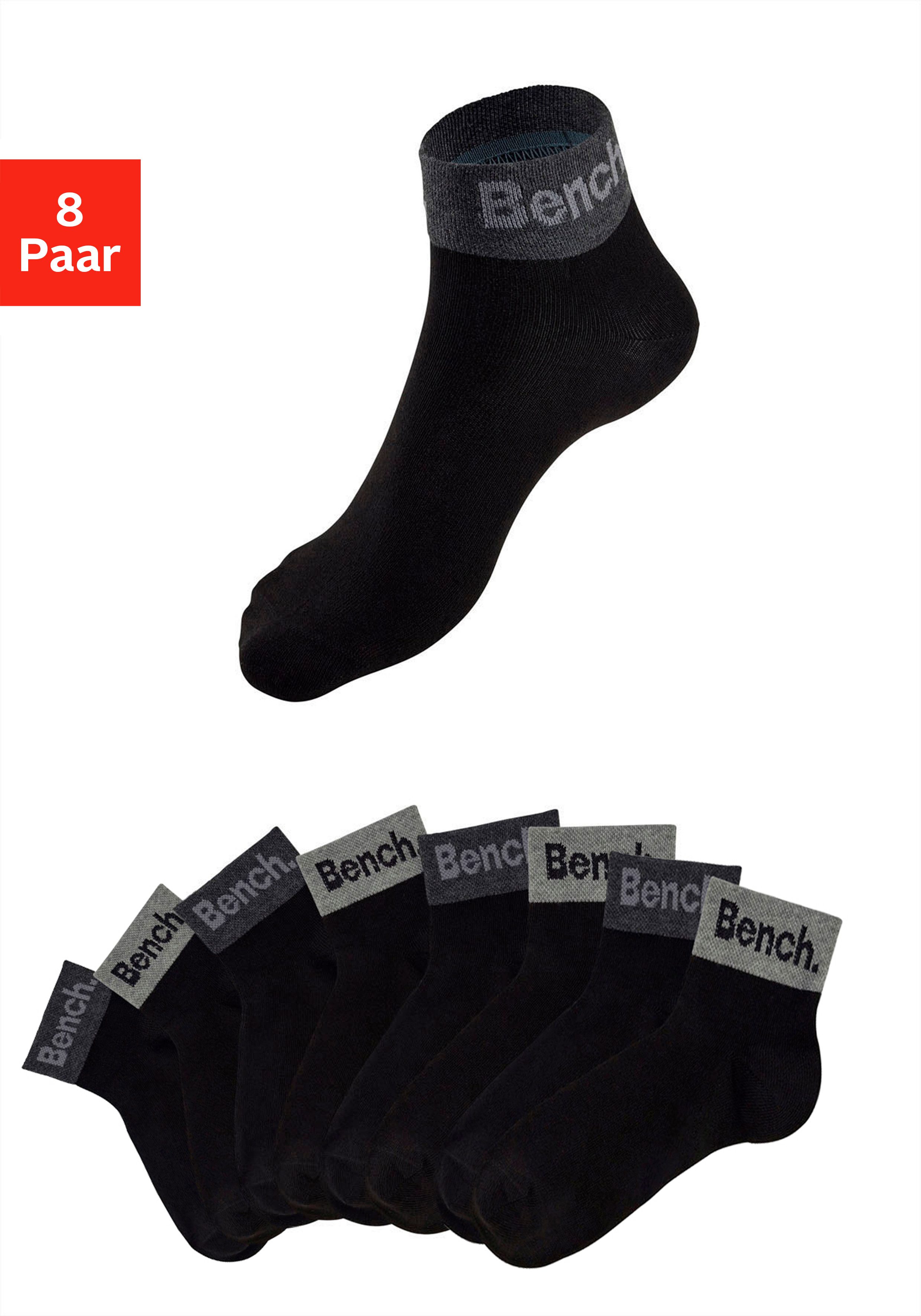 Bench. Kurzsocken Damen Herren Kurze Socken, für Freizeit und sportliche Aktivitäten (Packung, 8-Paar, Gr. 35-38 bis 43-46) mit eingestricktem Schriftzug am Bündchen