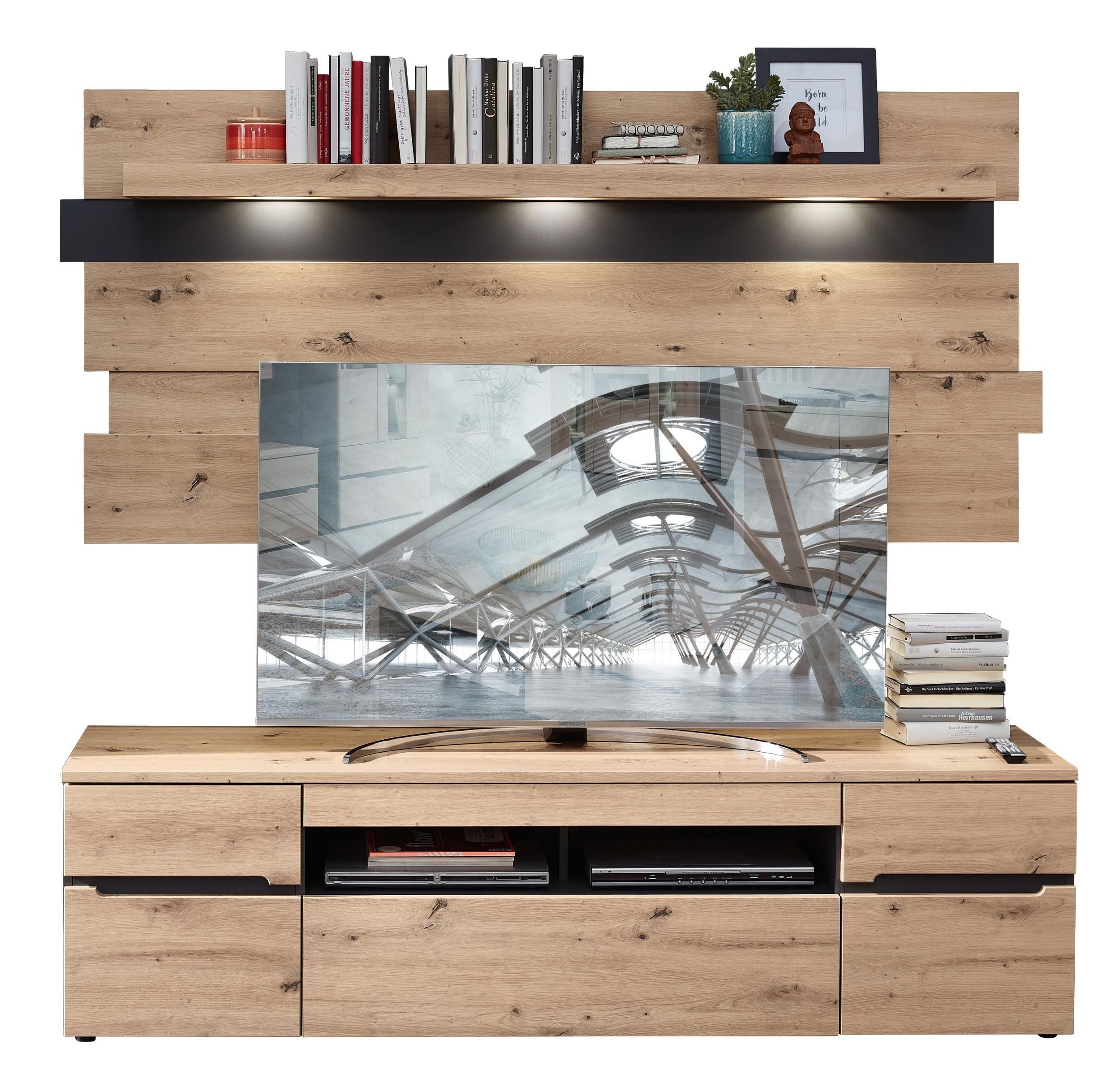 Innostyle Wohnwand Wohnkombination MEMPHIS 2-teilig Artisan Eiche Graphit Nachbildung, (Komplett-Set, 2-St)
