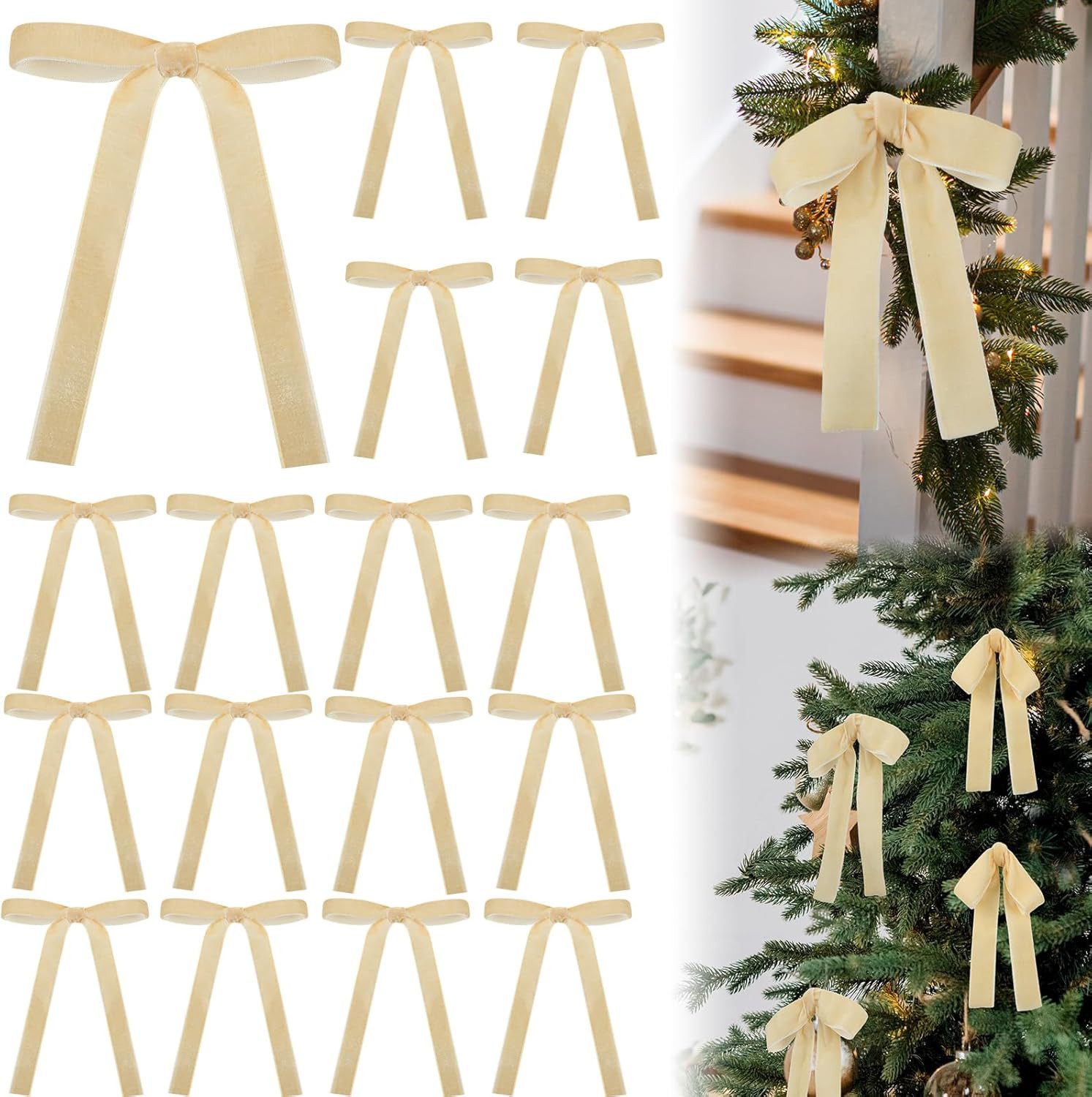 Coonoor Christbaumschmuck 12 Stück Weihnachtsschleifen Vintage-Samtband Geschenkschleifen, Für Weihnachtsbaum, Geschenkverpackungen, Гирлянда декоративная, Kamin, Treppen