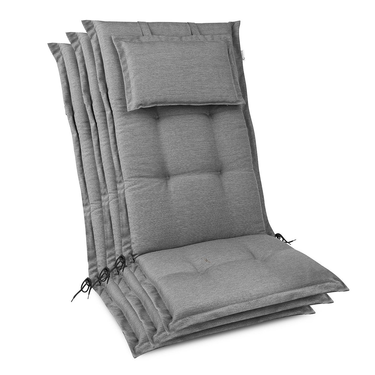 Beautissu Hochlehnerauflage HighLux HL, 120x50x7cm, Hellgrau, 3er Set, Gartenstuhlauflage, Outdoor, UV-beständig, mit Bändern, UV-Lichtechtheit 5, Stoffqualität 220g/m²