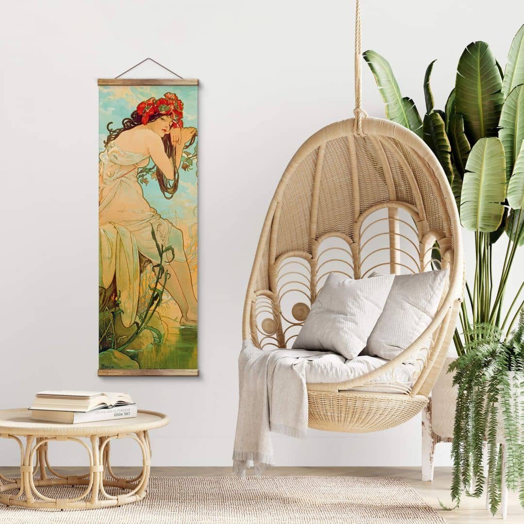K&L Wall Art Leinwandbild Vintage Stoffbild Poster Mucha Jahreszeiten Sommer Wand-Teppich, Jugendstil Kunstdruck Banner ohne Zubehör