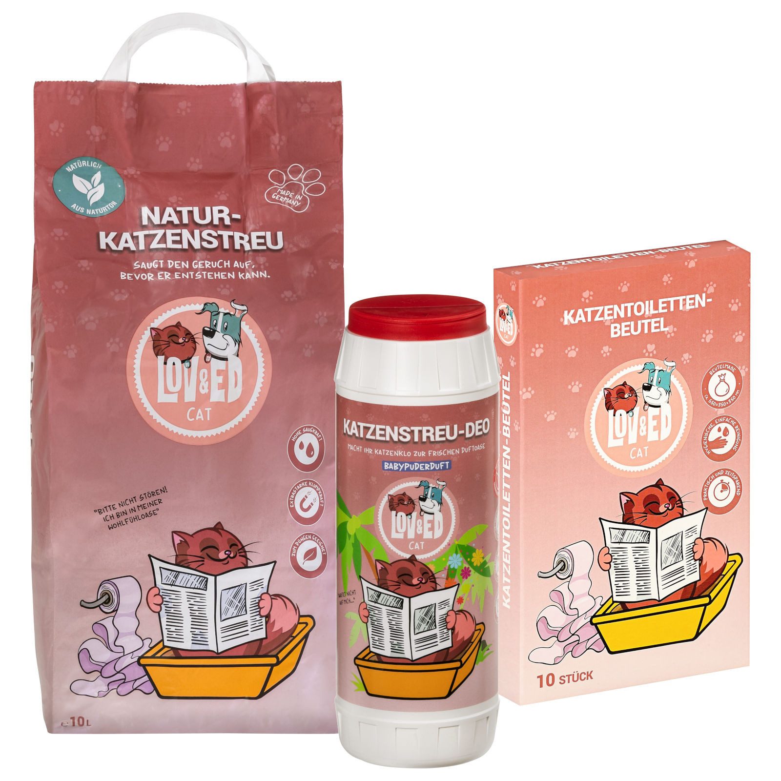 Lov&Ed Katzenstreu Set für die Katzentoilette: Natur-Katzenstreu 10 Liter, Deo & Toile...
