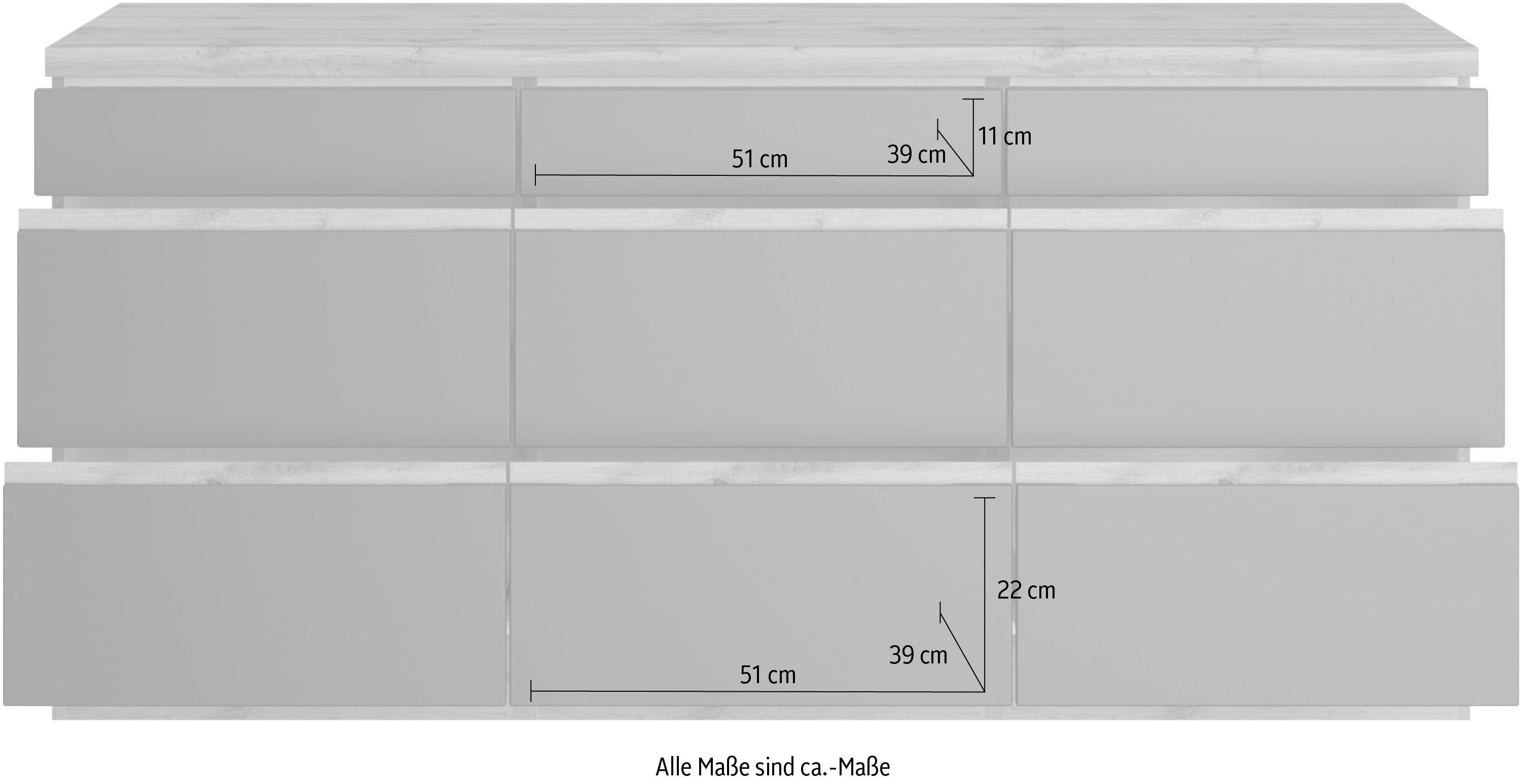 HELD MÖBEL Unterschrank Riesa Breite Matt 180 cm, wotaneiche grau | MDF-Fronten