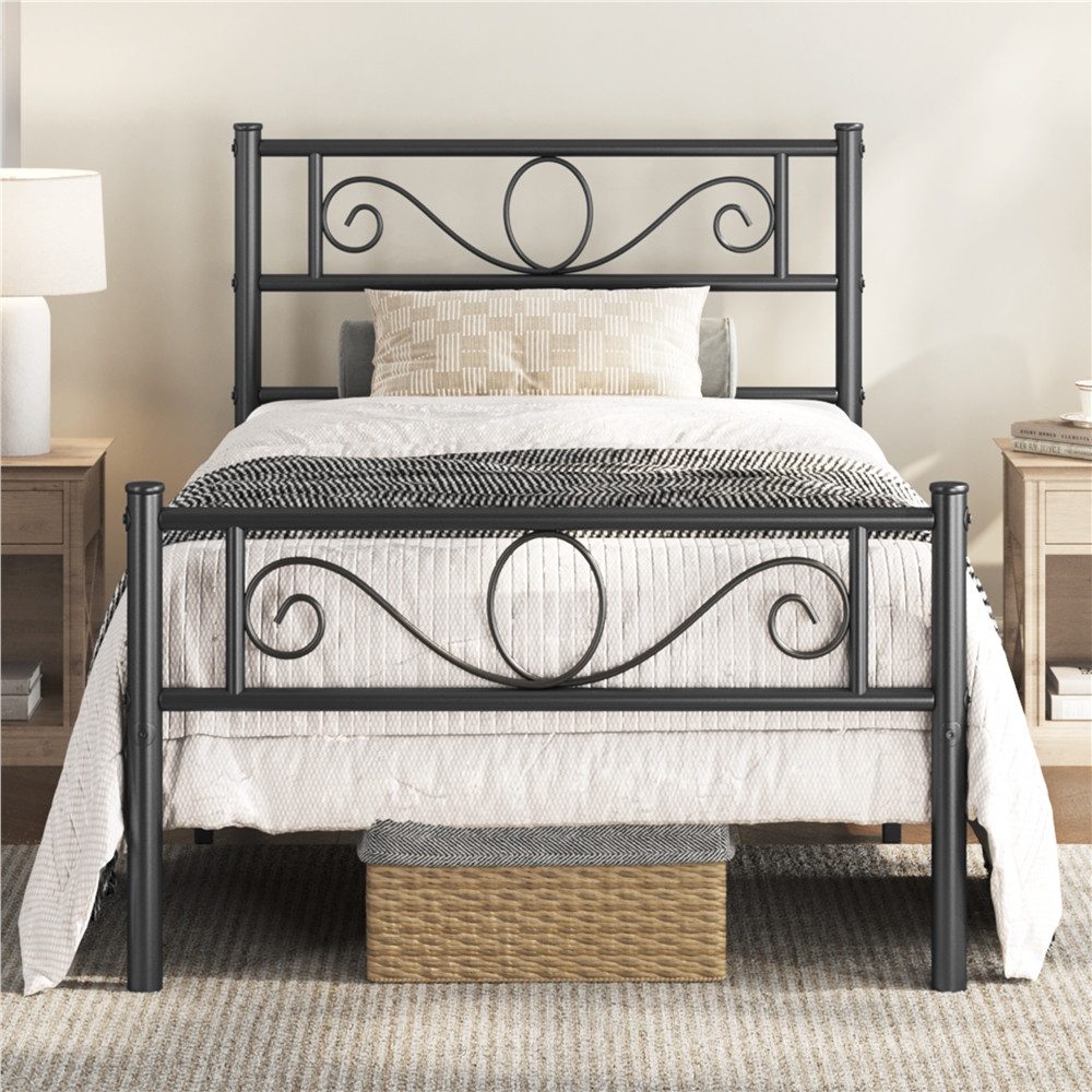Yaheetech Bettgestell Metallbett mit Kopfteil, Einzelbett/Doppelbett Metallbettrahmen, 90/140/160 cm (B)