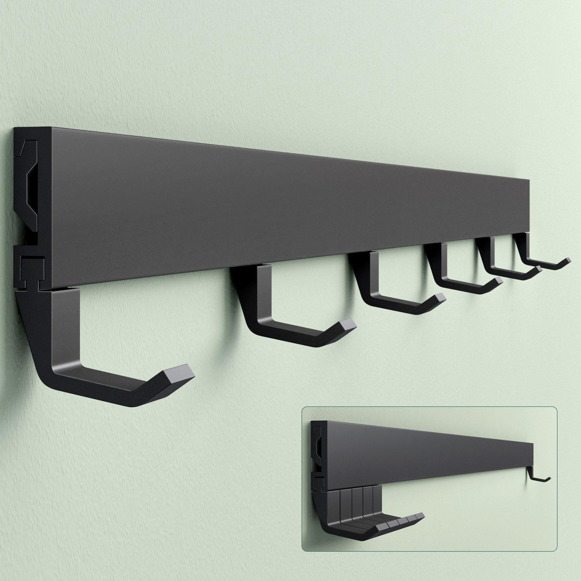Mai & Mai Garderobenleiste Wandgarderobe mit verstellbaren 5/6/8 Haken aus Alu Stalo-10 (6 St), Oberfläche pulverbeschichtet, Hakenabstand frei verstellbar