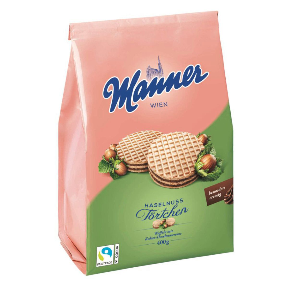 Manner Kekse, Manner Törtchen Haselnuss Waffel mit Kakao Haselnuss Creme 400g