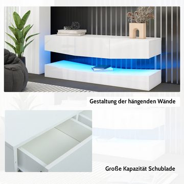 HAUSS SPLOE TV-Schrank mit LED-Beleuchtung TV Schrank Hängend Wand für Wohnzimmer Weiß