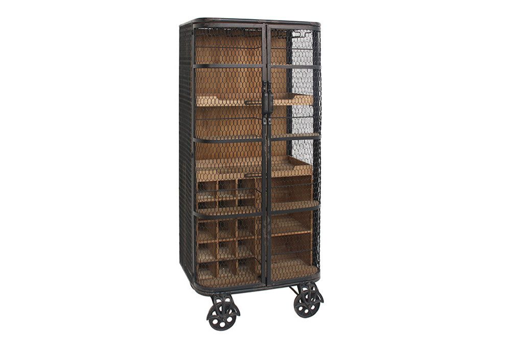 riess-ambiente Barschrank LOFT 150cm natur - Pinienholz, Metall, Weinregal inkl. Fächern (Einzelartikel, 1-St) Möbelstück mit Stauraum & Rollen – ideal für Dein Industrial Design