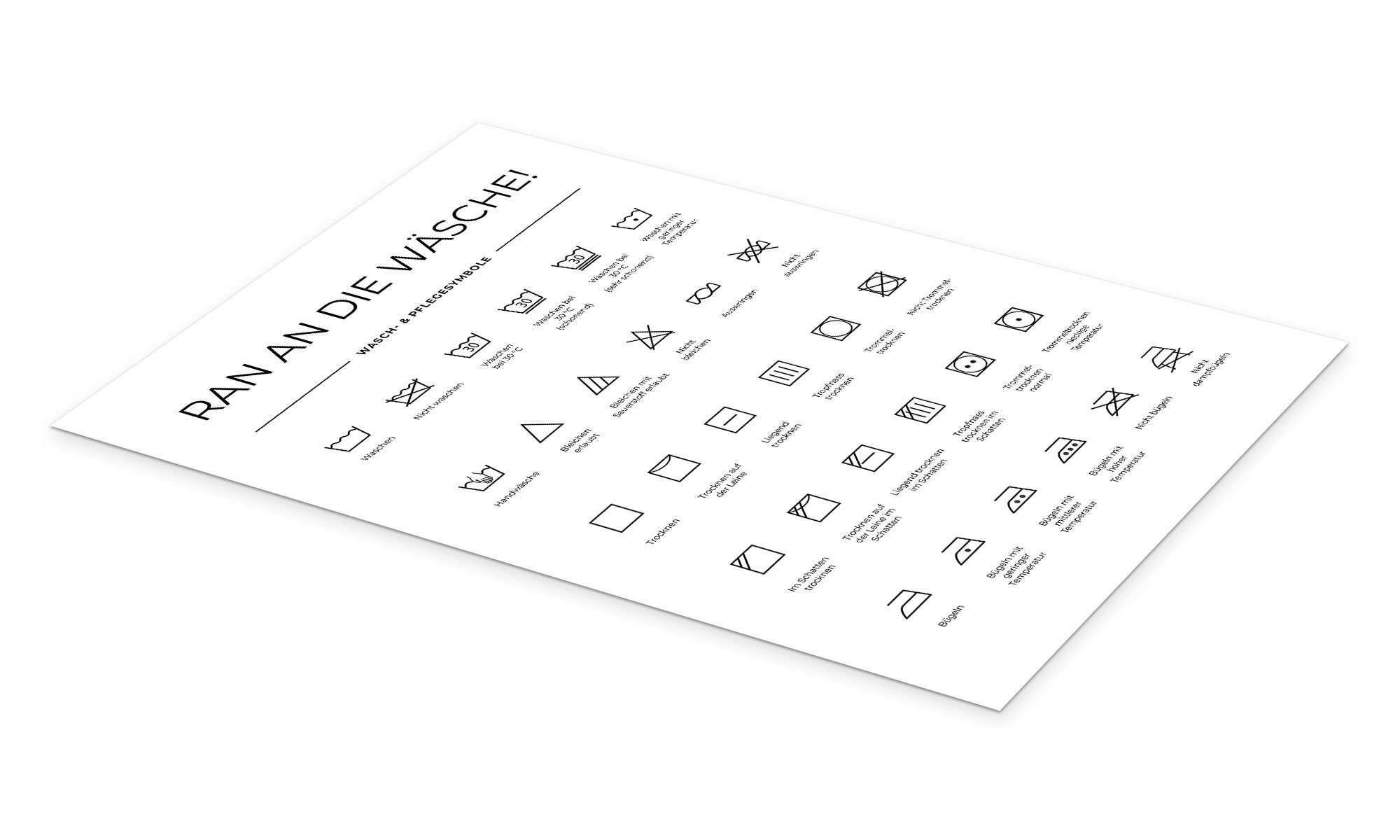 Posterlounge Poster Typobox, Wasch- & Pflegesymbole, günstig online kaufen