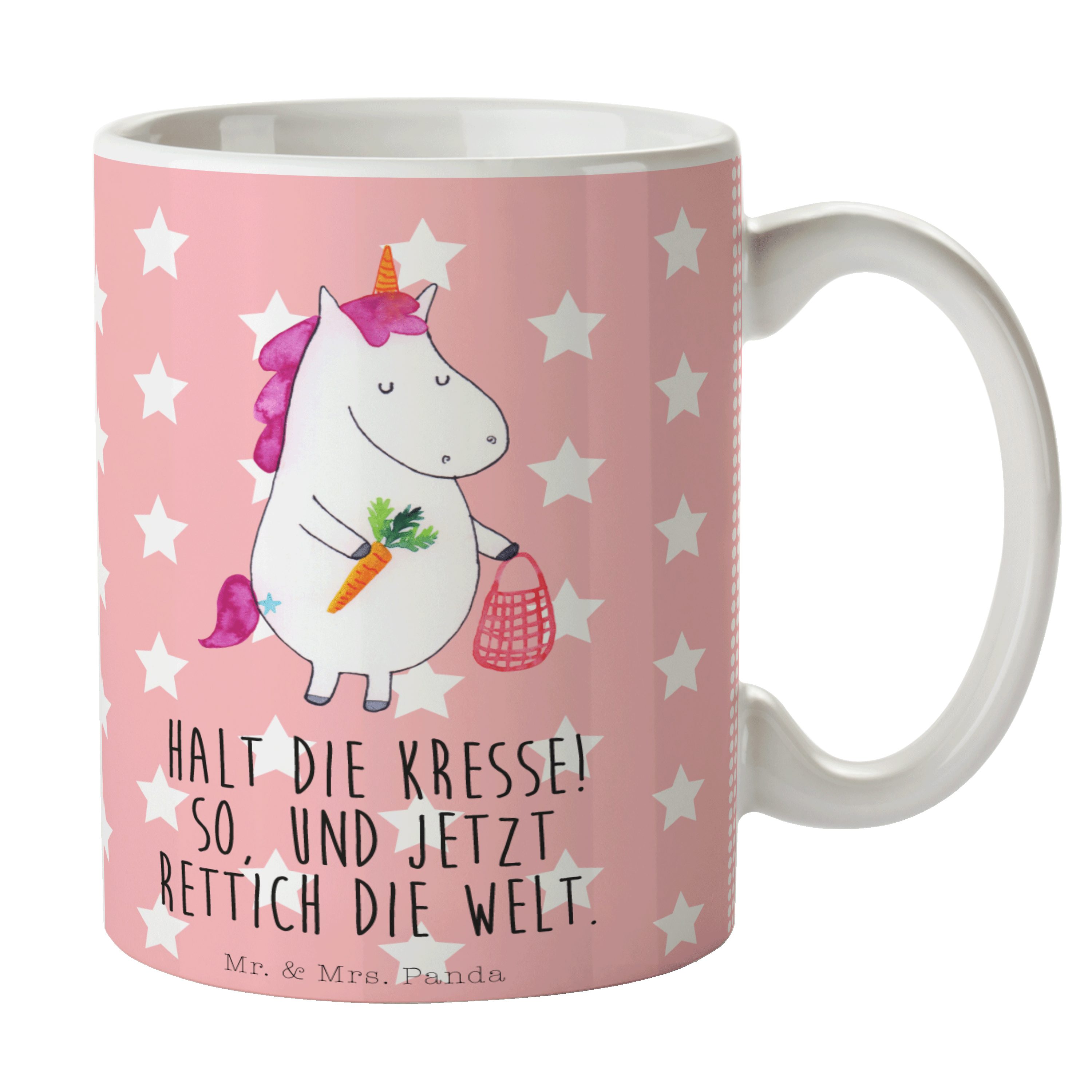 Mr. & Mrs. Panda Tasse Einhorn Gemüse - Rot Pastell - Geschenk, Keramiktasse, Bio, Becher, B, Keramik