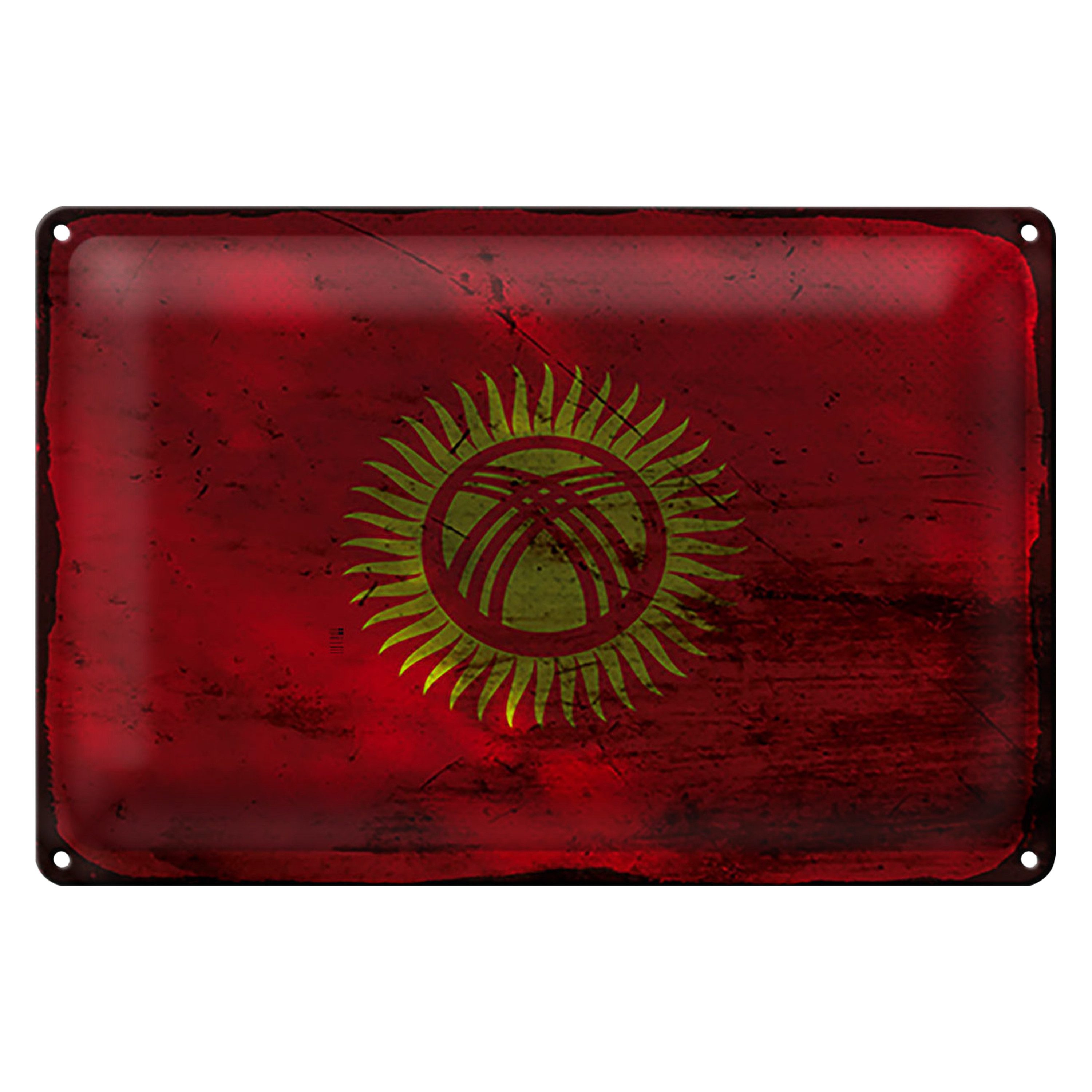 Roomando Metallschild Flagge Kirgisistan 18x12cm Kyrgyzstan Rost