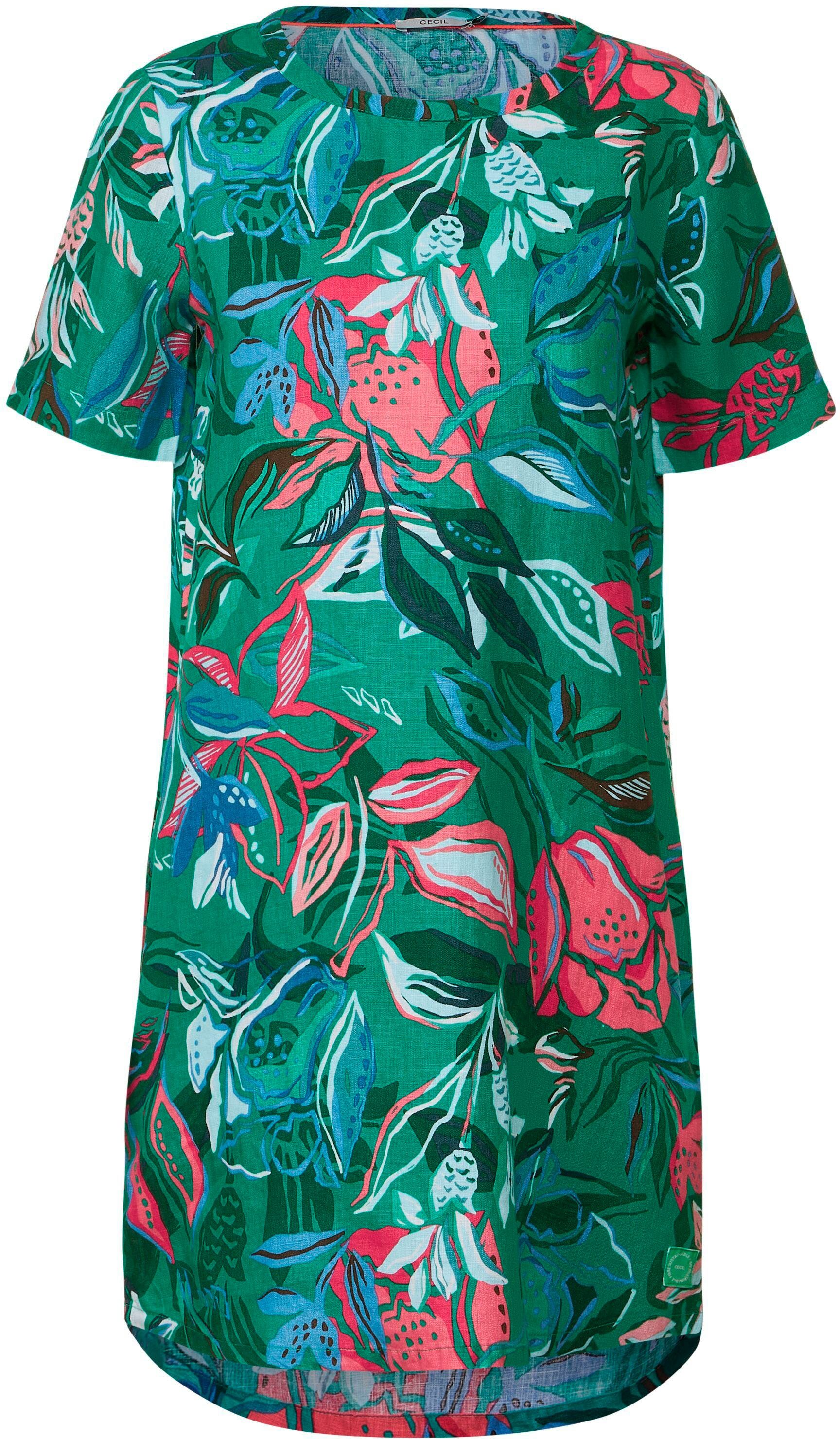 Cecil Druckkleid LINEN_printed Dress in trendiger Print Optik trefoil green