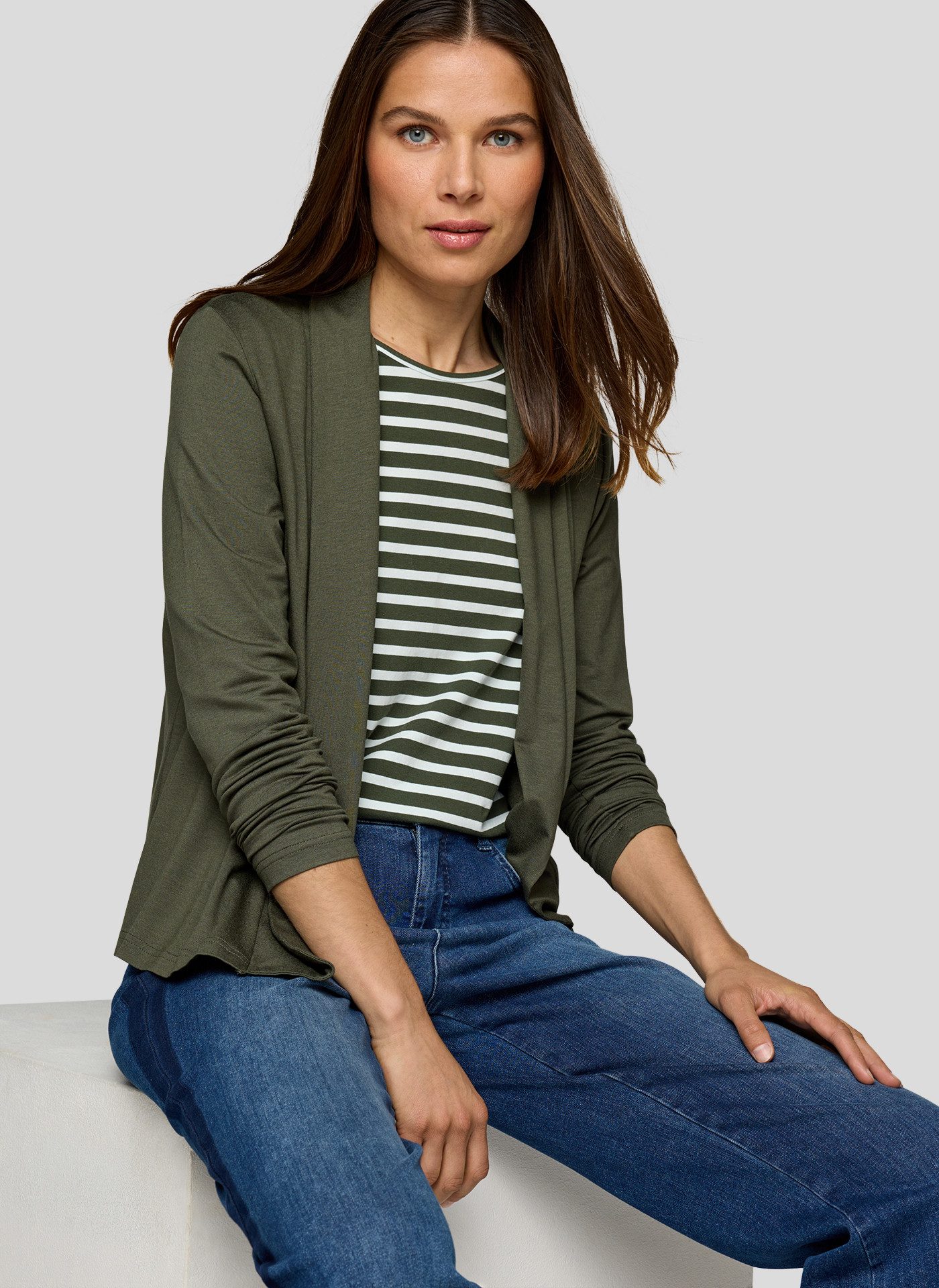 Rabe Outdoorjacke - offener Langarm Cardigan in Unifarbe mit Stehkragen