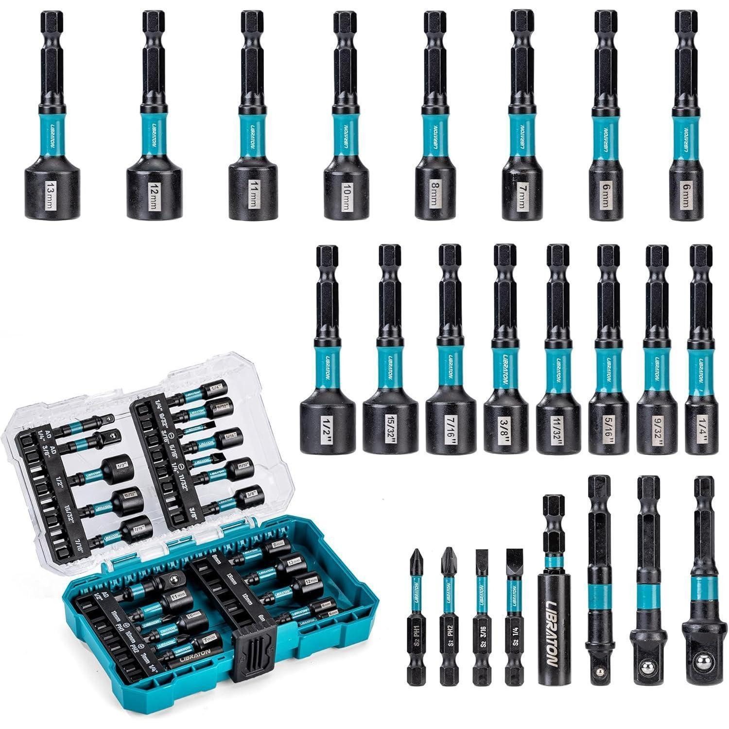 LuxusKollektion Steckschlüssel Steckschlüsselset Magnetisch 24 1 4 Zoll Metrisch SAE Schwarz