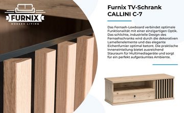 Furnix TV-Schrank CALLINI C-7 TV-Lowboard mit Schublade und 1 Tür Eiche Artisan B123,8 x T40,6 x H43,5 cm, Lamellenoptik