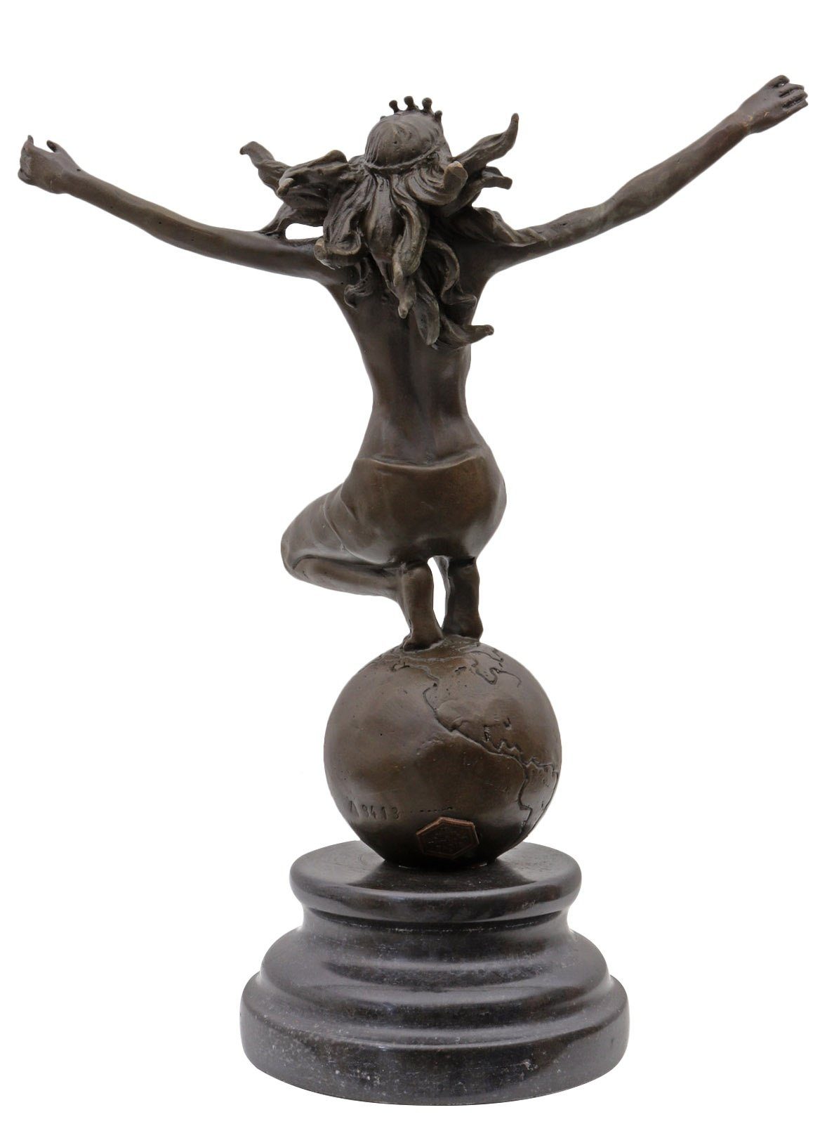 Antik-Stil Weltkugel Bronzeskulptur Figur im Erotik Aubaho Skulptur Bronze Frau Statue