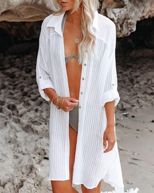 B.X Funktionsmantel DamenBeachwear Cover Up langärmliges Button-Down-Strandhemd mit Gürtel Stilvolles Strand-Cover-Up-Shirt, Sommer-Tops für Damen