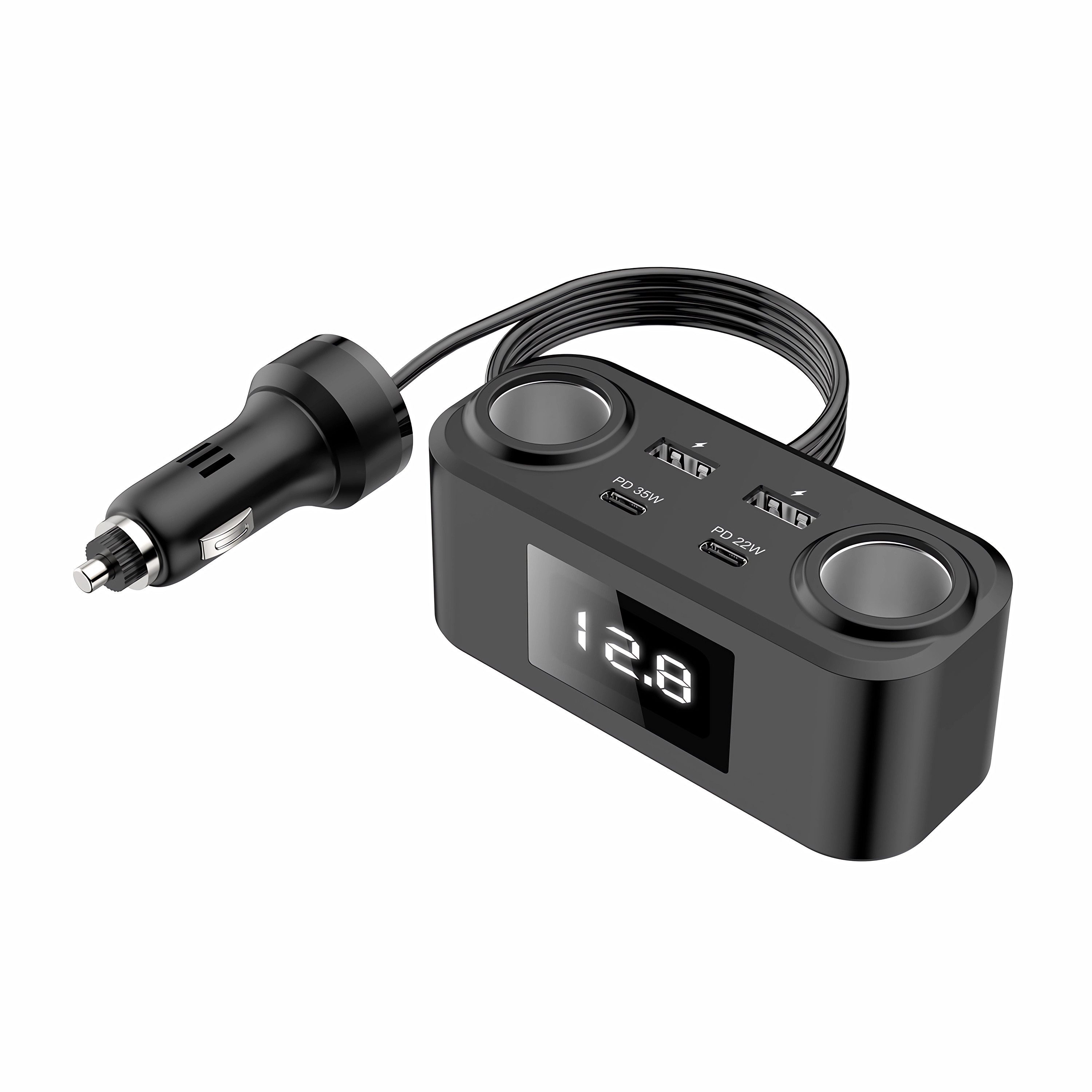 Bolwins N54C 12V /24V Zigarettenanzünder Auto Ladegerät mit 2x USB 2x Typ-C PD KFZ-Netzteil (100W Schnellladegerät QC3.0 & USB-C PD Schnellladung)