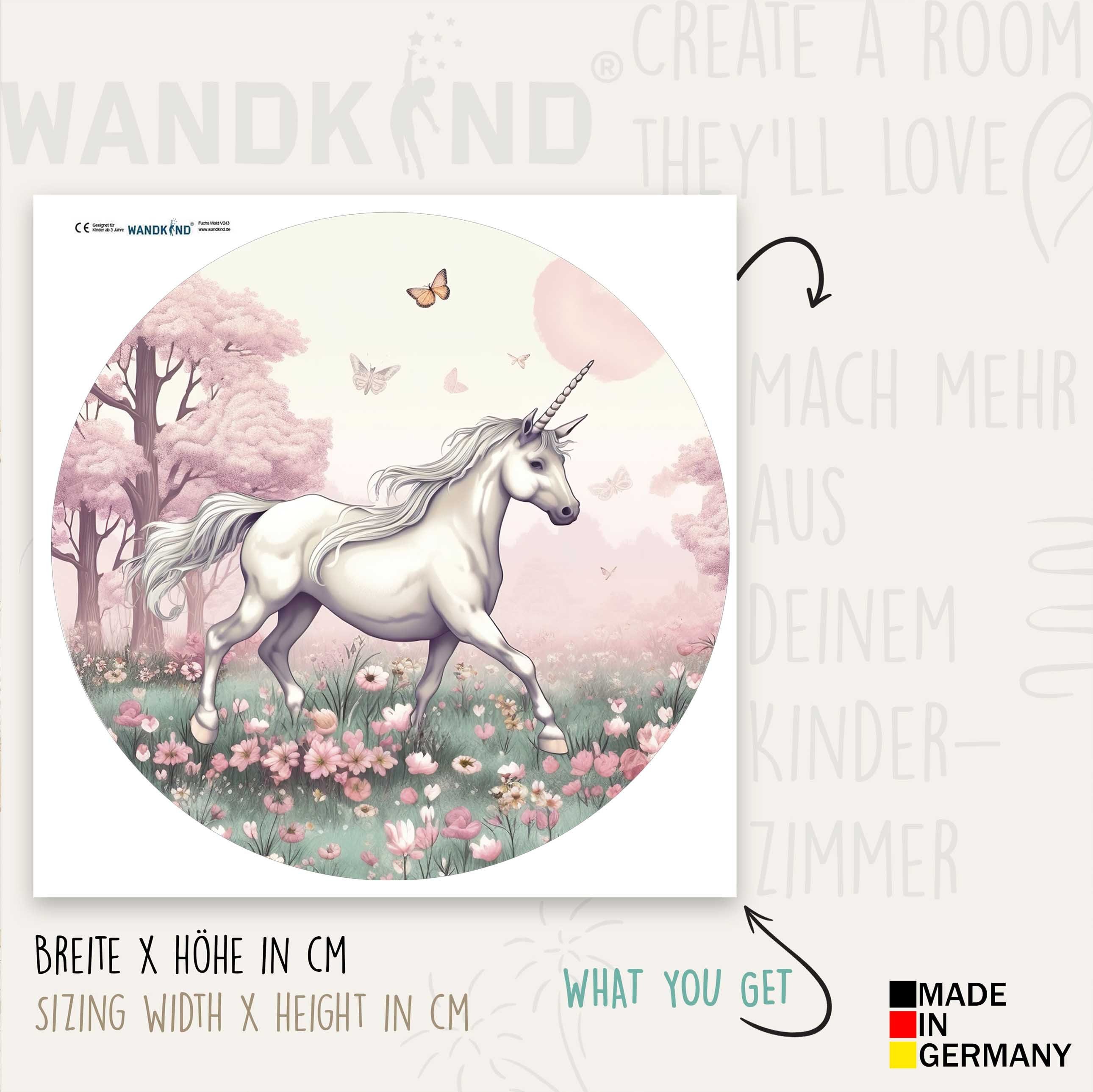 WANDKIND Wandtattoo Einhorn RUND V417 Blumenwiese, günstig online kaufen