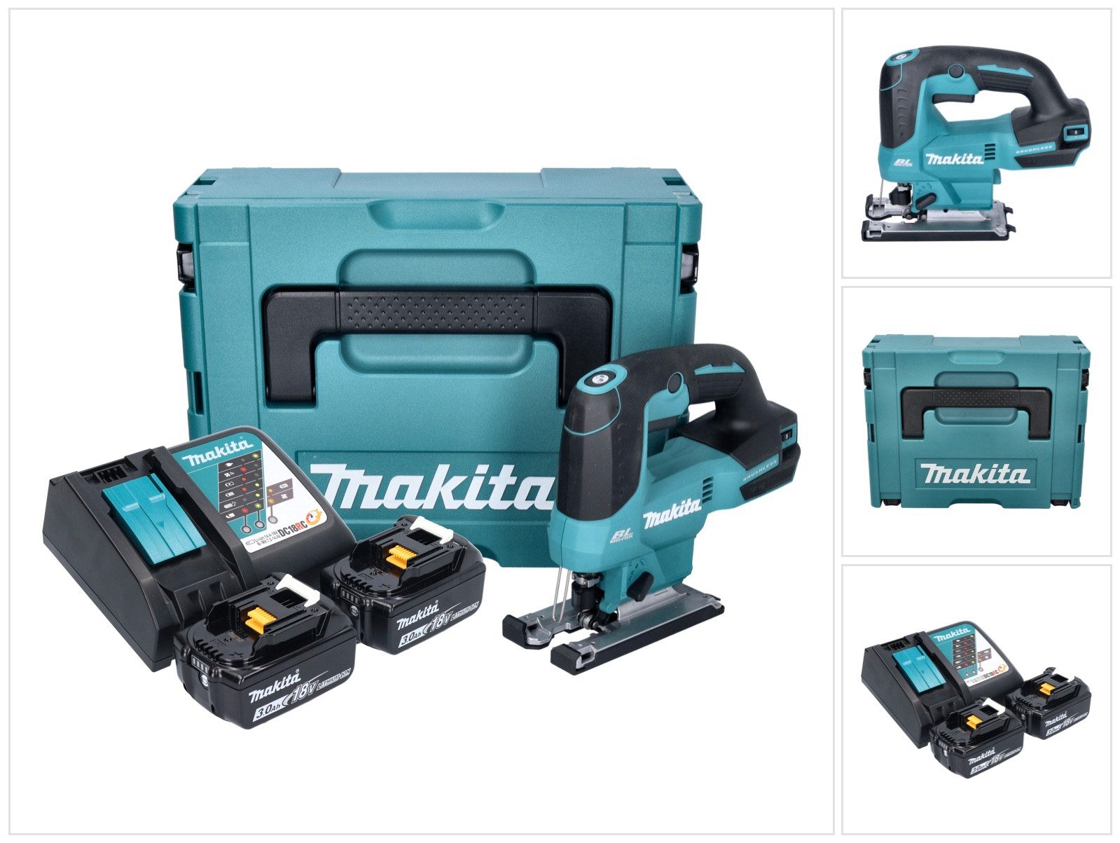 Makita Stichsäge DJV 184 RFJ Akku Pendelhub Stichsäge 18 V Brushless + 2x Akku 3,0 Ah