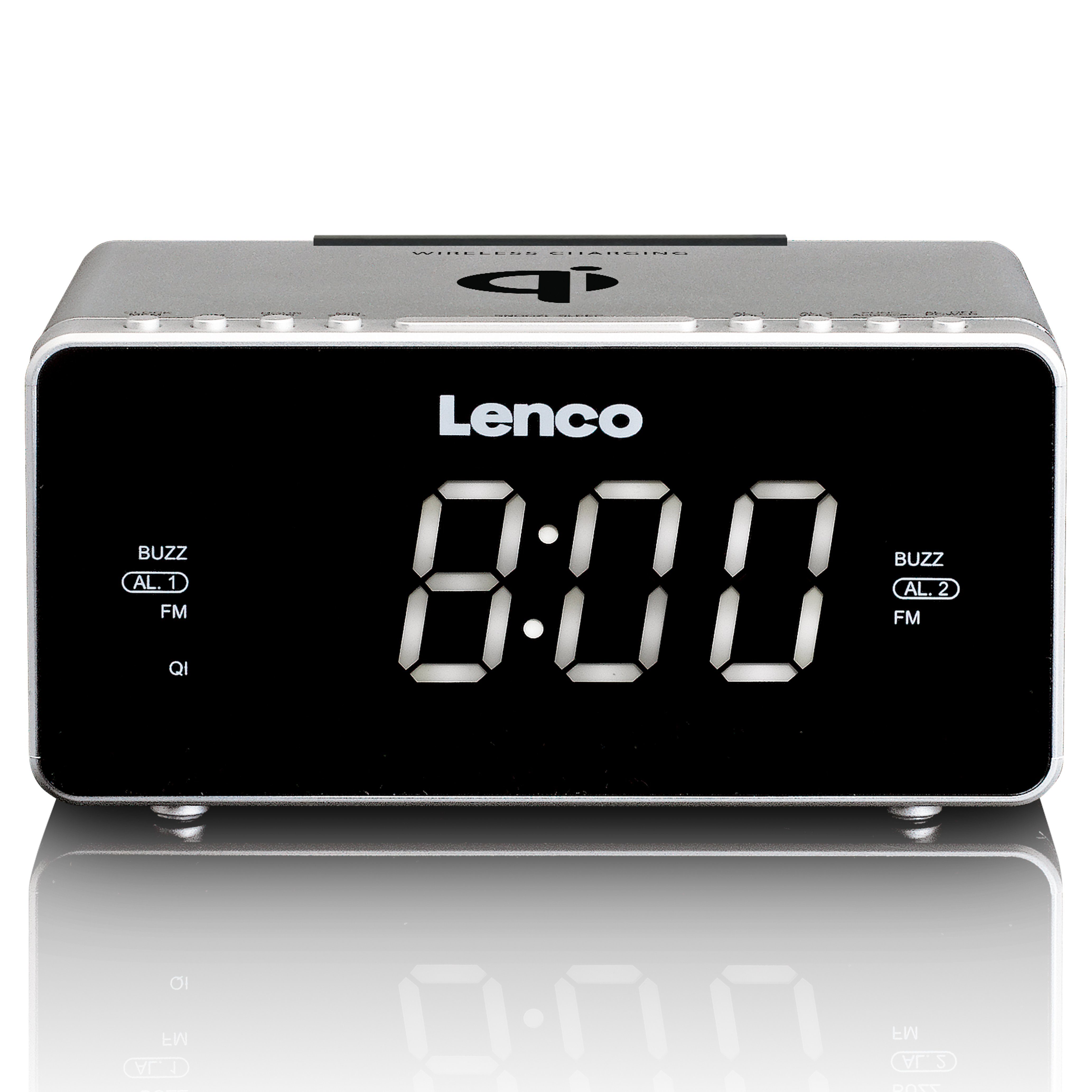 Lenco Radiowecker CR-550SI Wireless QI-Ladefunktion, USB, LED-Anzeige in Schwarz/Silber