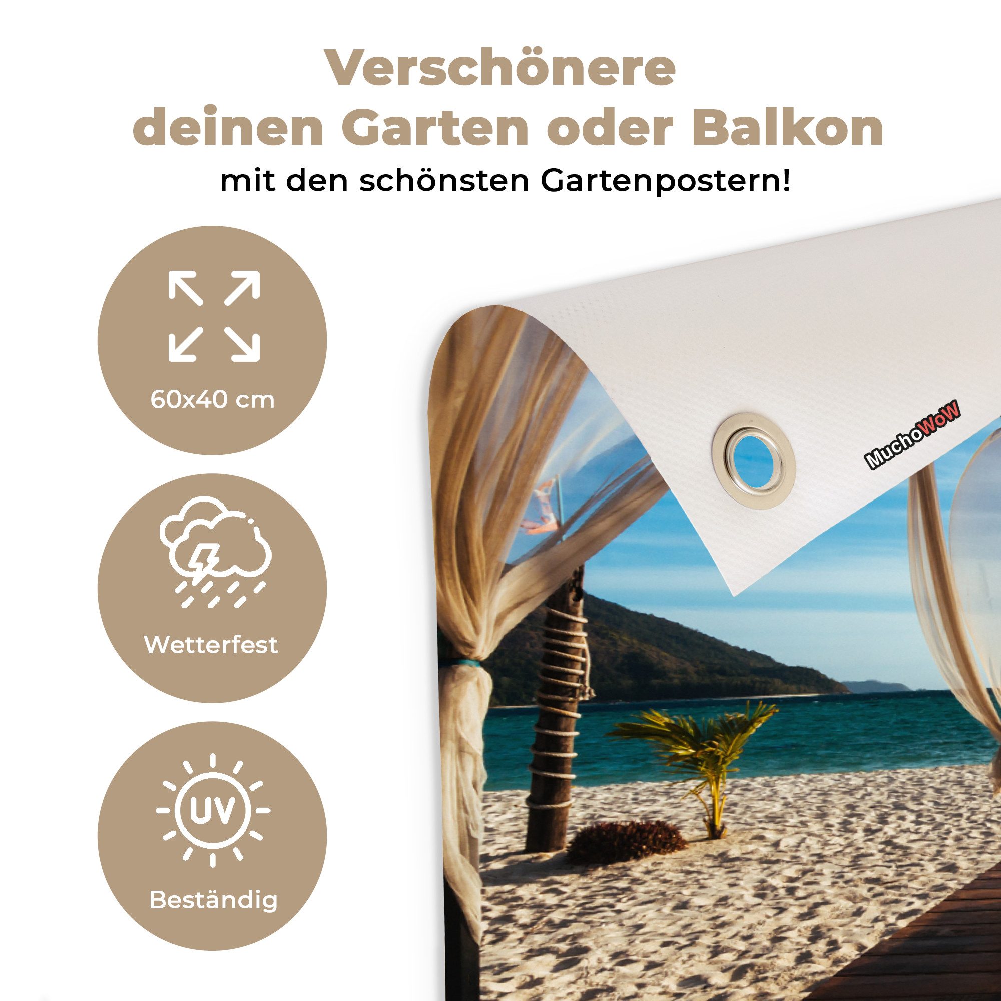OnlyWow Poster für Garten Strand - Luft - Meer, Gartenposter, Outdoor Bilder, Gartendekoration Bild, 60x40 cm