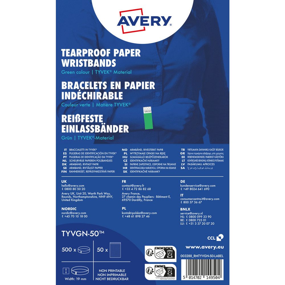 Avery Zweckform Schlüsselanhänger Avery-Zweckform TYVGN-50 Einlassband (L x B) 256 mm x 19 mm Klebestrei