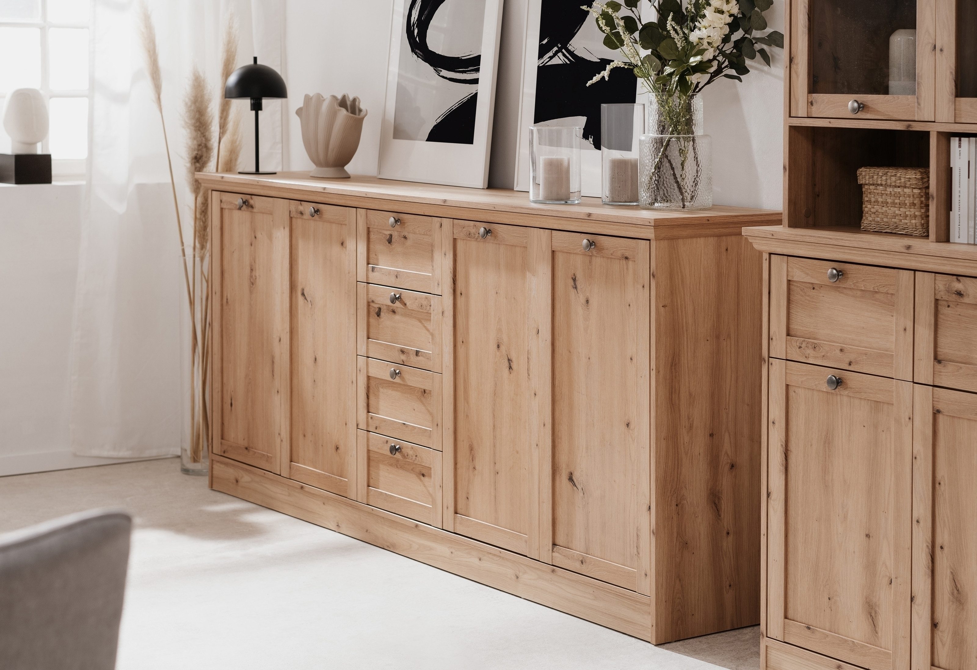 freiraum Anrichte Timber, 4 Türen, 4 Schübe, 4 Böden, Artisan Eiche Dekor - 200x90x40cm (BxHxT)