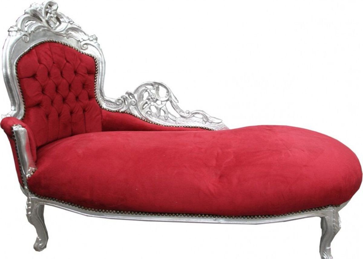 / Chaiselongue Silber Lounge Barock Chaiselongue Liege Recamiere Möbel Rot Padrino Casa Bordeaux -