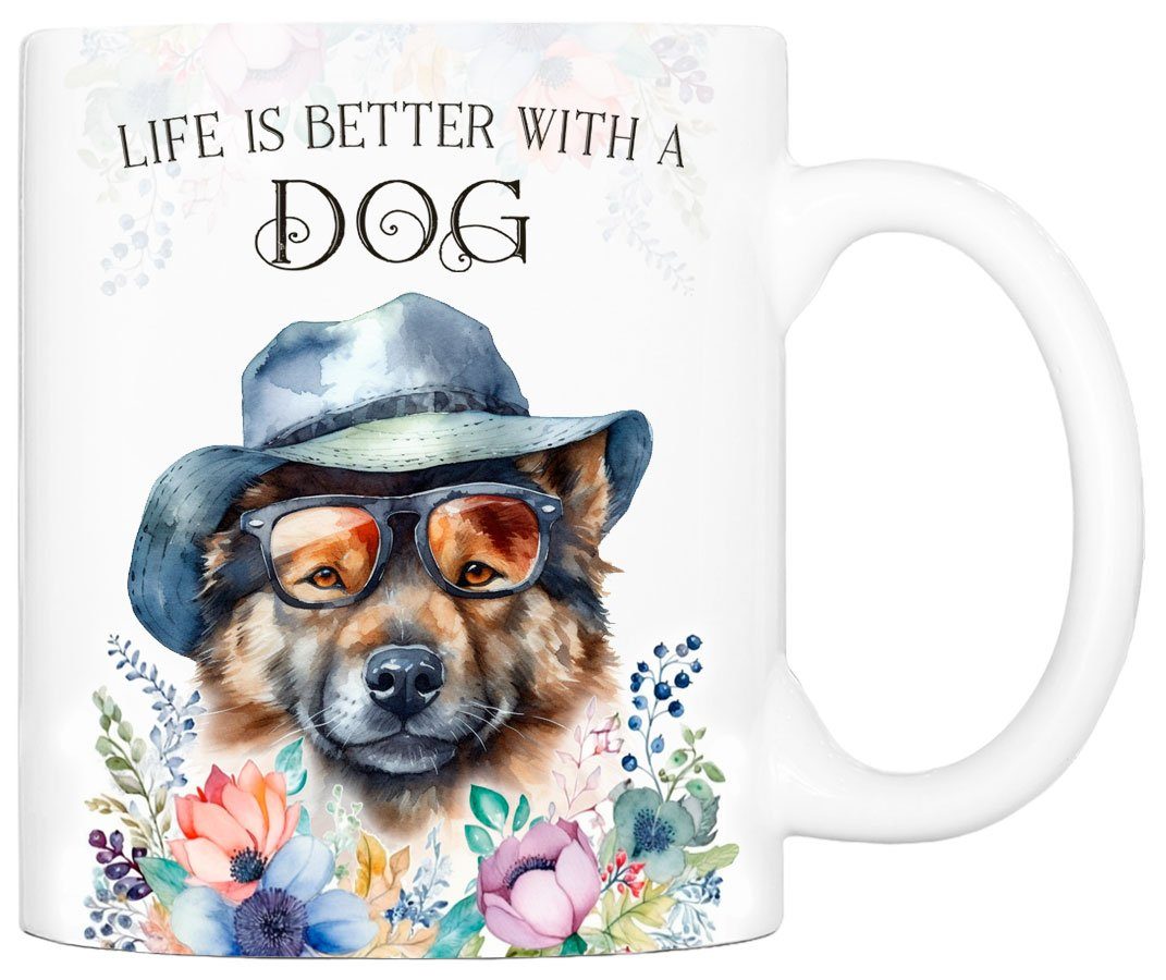 Cadouri Tasse EURASIER - Kaffeetasse für Hundefreunde, Keramik, mit Hunderasse, beidseitig bedruckt, handgefertigt, Geschenk, 330 ml