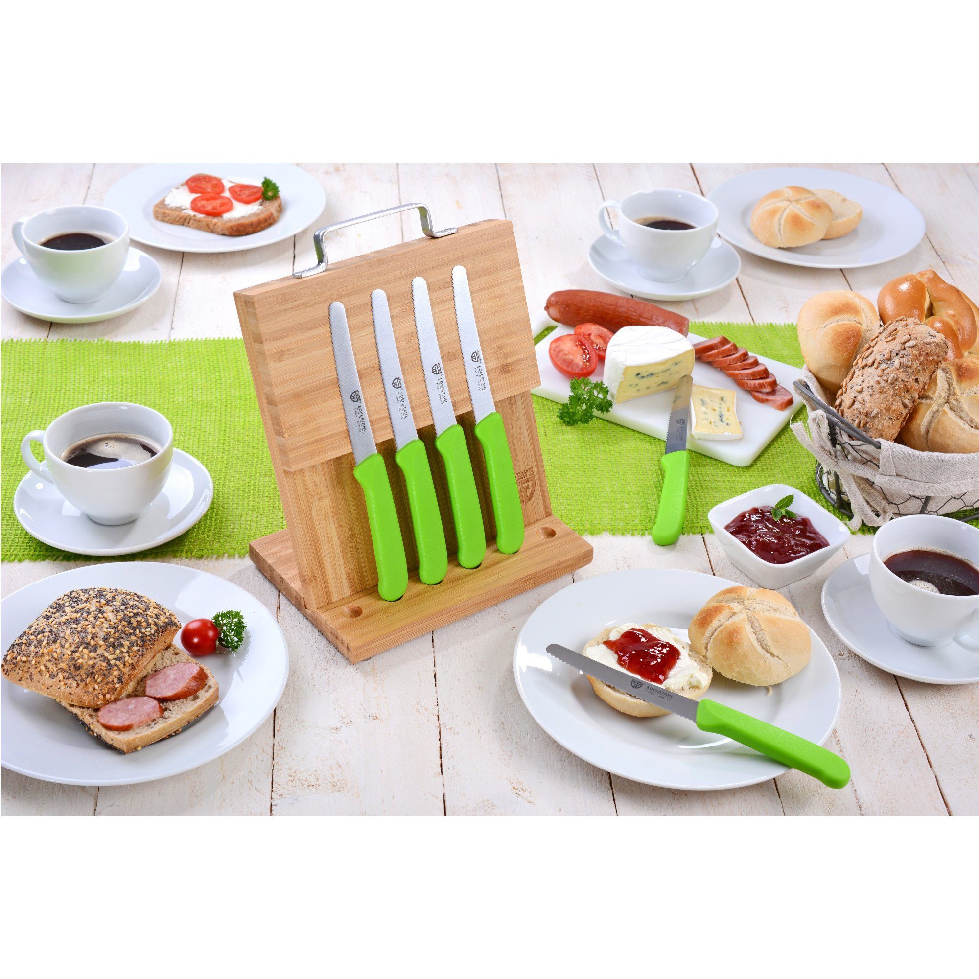 GRÄWE Messerblock Magnet-Messerhalter Bambus klein mit Brötchenmessern