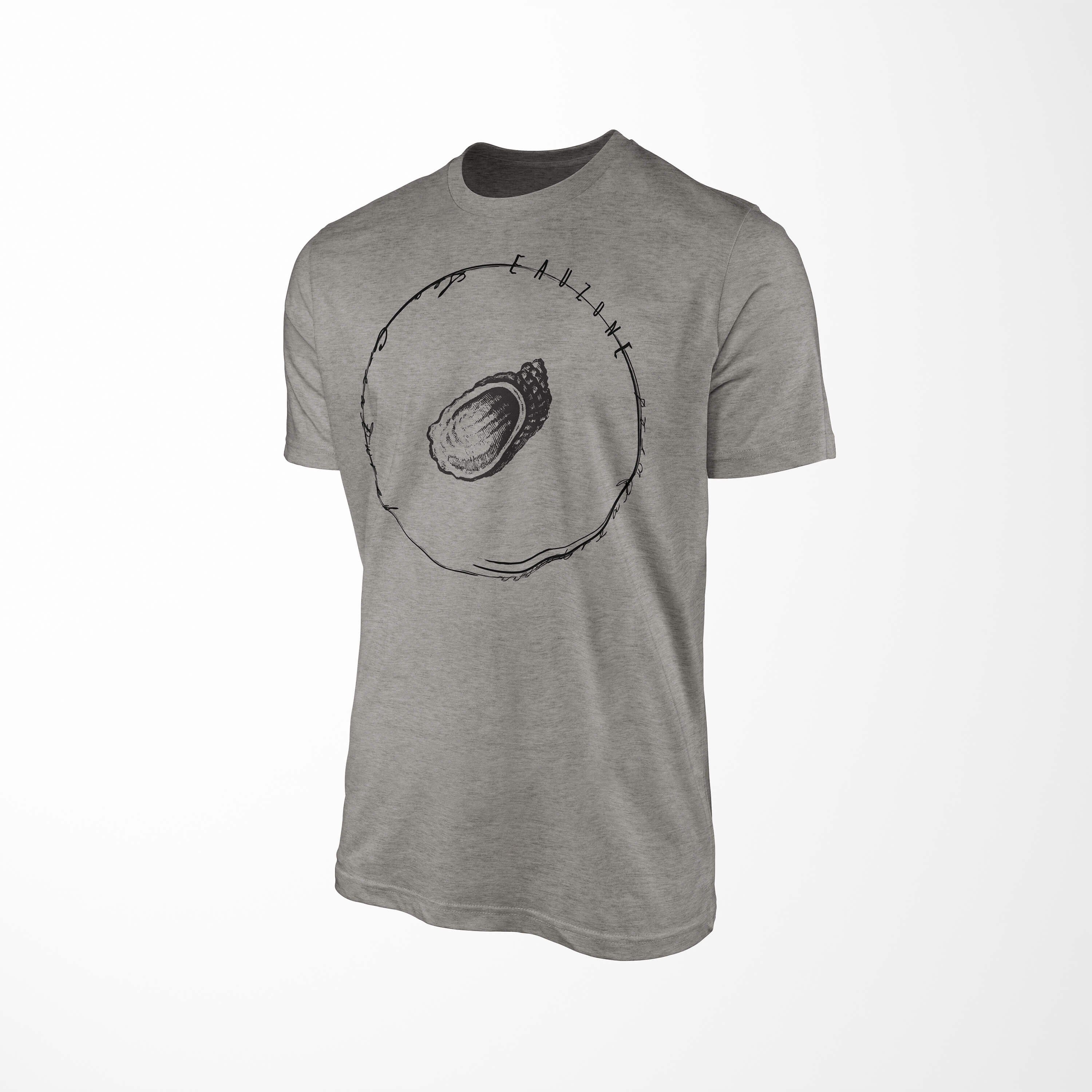 Sinus Art T-Shirt T-Shirt Tiefsee Sea sportlicher Creatures, Struktur - und / feine Ash 007 Serie: Sea Schnitt Fische