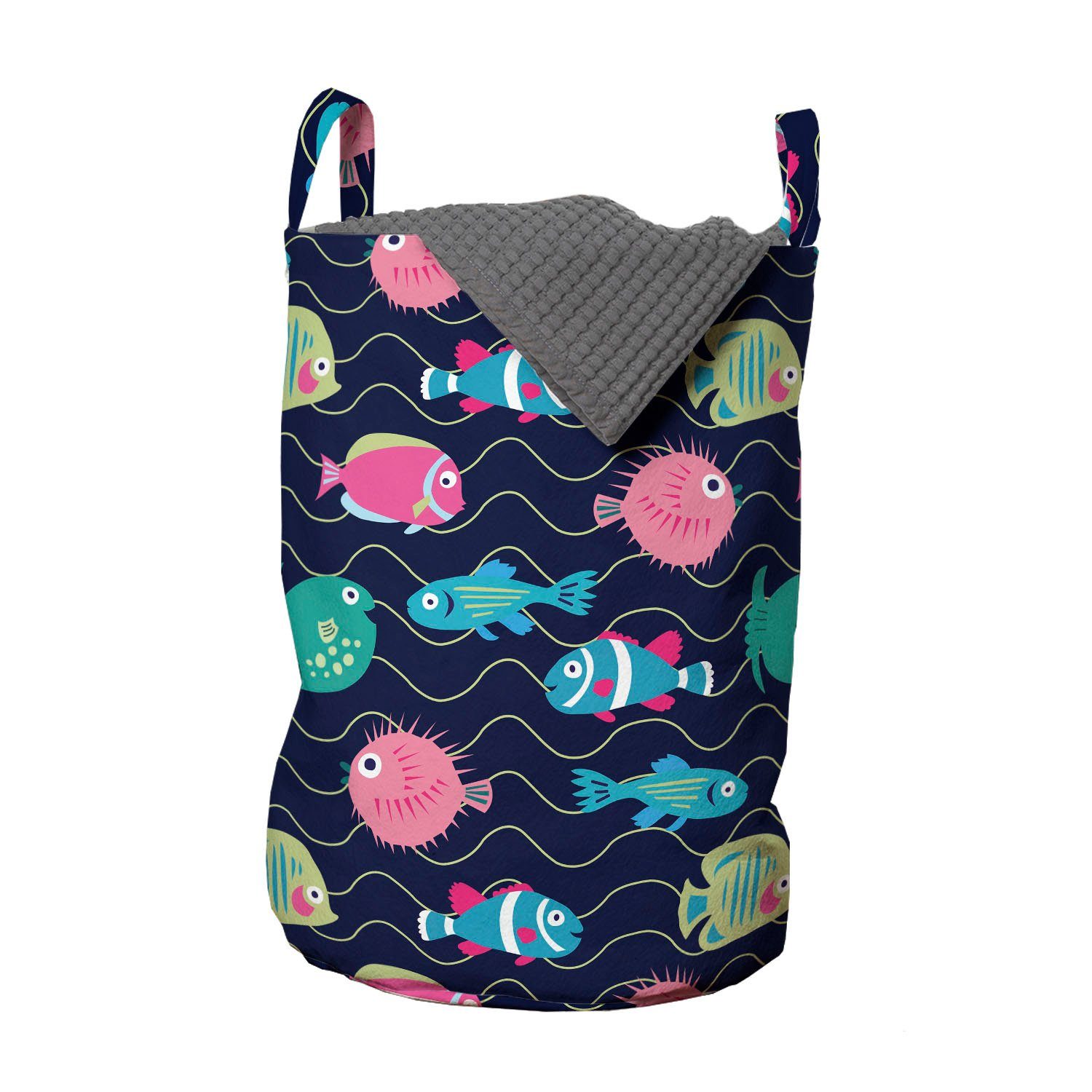 Abakuhaus Wäschesäckchen Wäschekorb mit Griffen Kordelzugverschluss für Waschsalons, Unterwasser- Lustige Ozean Tiere Kunst
