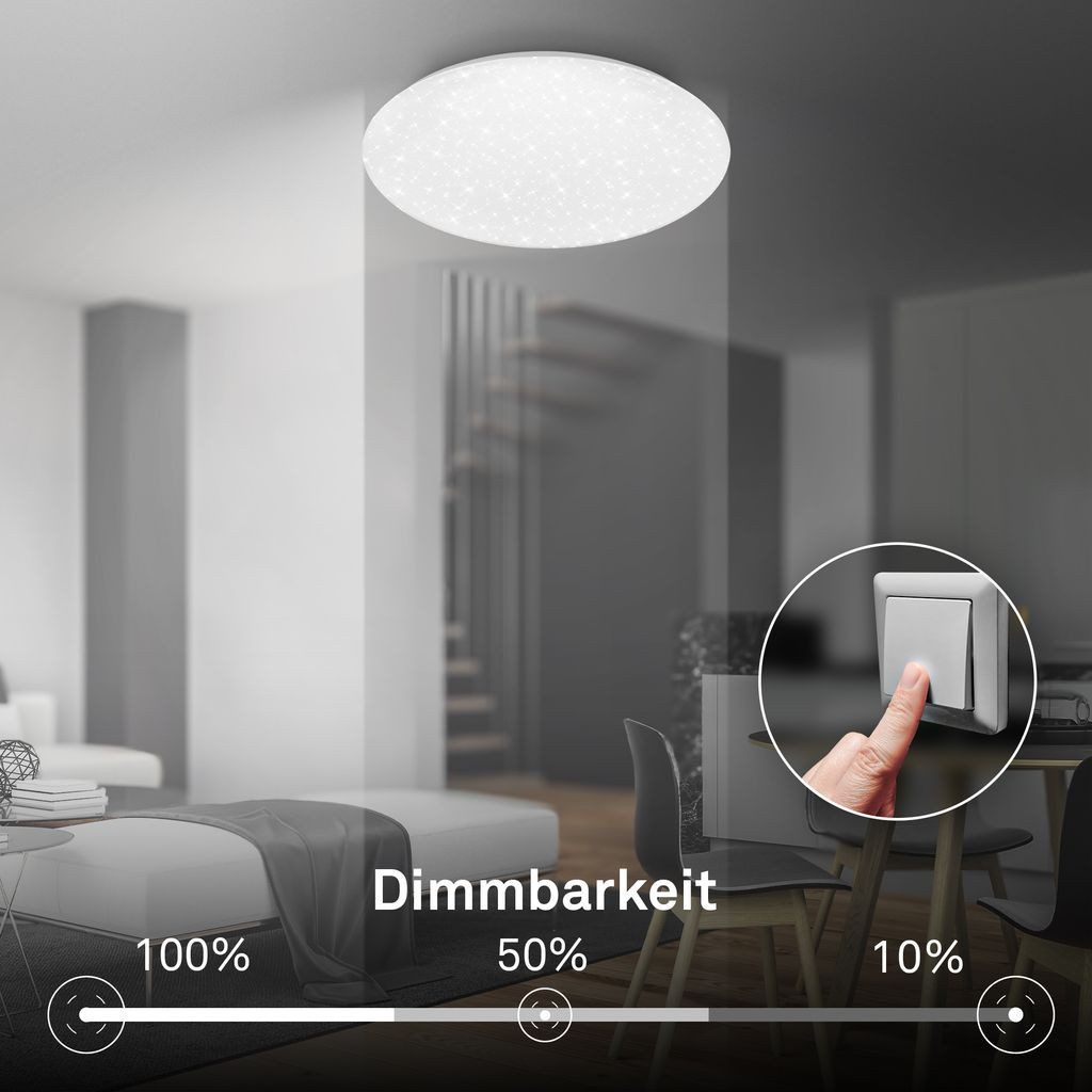 Briloner Leuchten LED Deckenleuchte LED Deckenlampe Dimmbar Sternenhimmel, LED fest integriert, 4000K - Neutralweiß, 38x7 cm, Wohnzimmer, Schlafzimmer, Flur, Küche