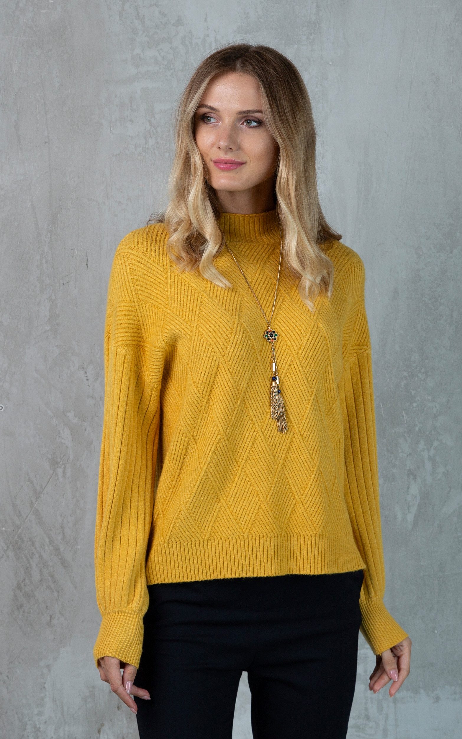 Passioni Strickpullover mit Stehkragen und Rautenmuster günstig online kaufen