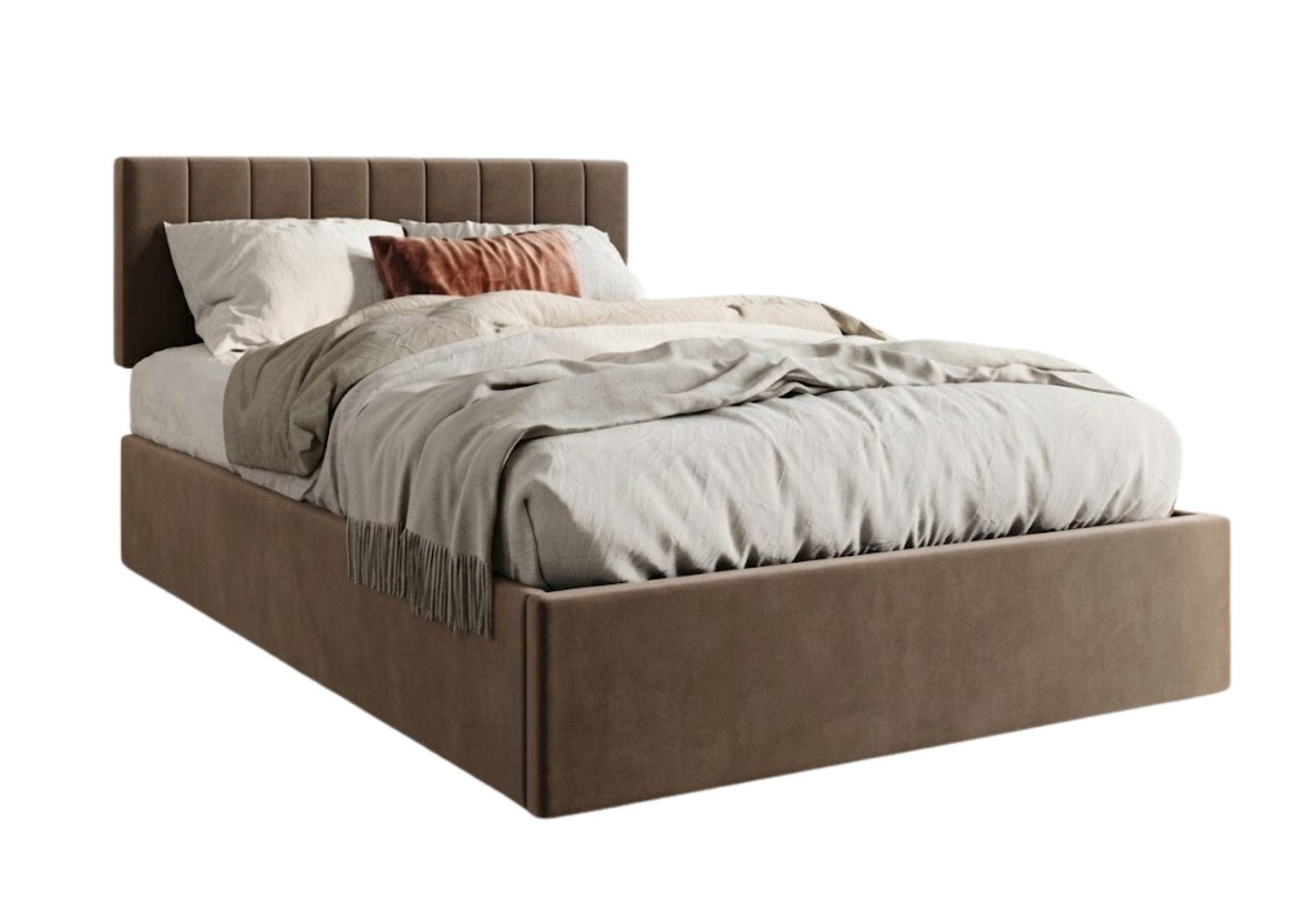 Home Collective Polsterbett mit Stauraum und Lattenrost Doppelbett Gepolstertes Bett (Verfügbare Größen: 140x200 und 160x200 cm), hydraulischer Bettkasten Kopfteil verstellbar samt Bronze-Beige