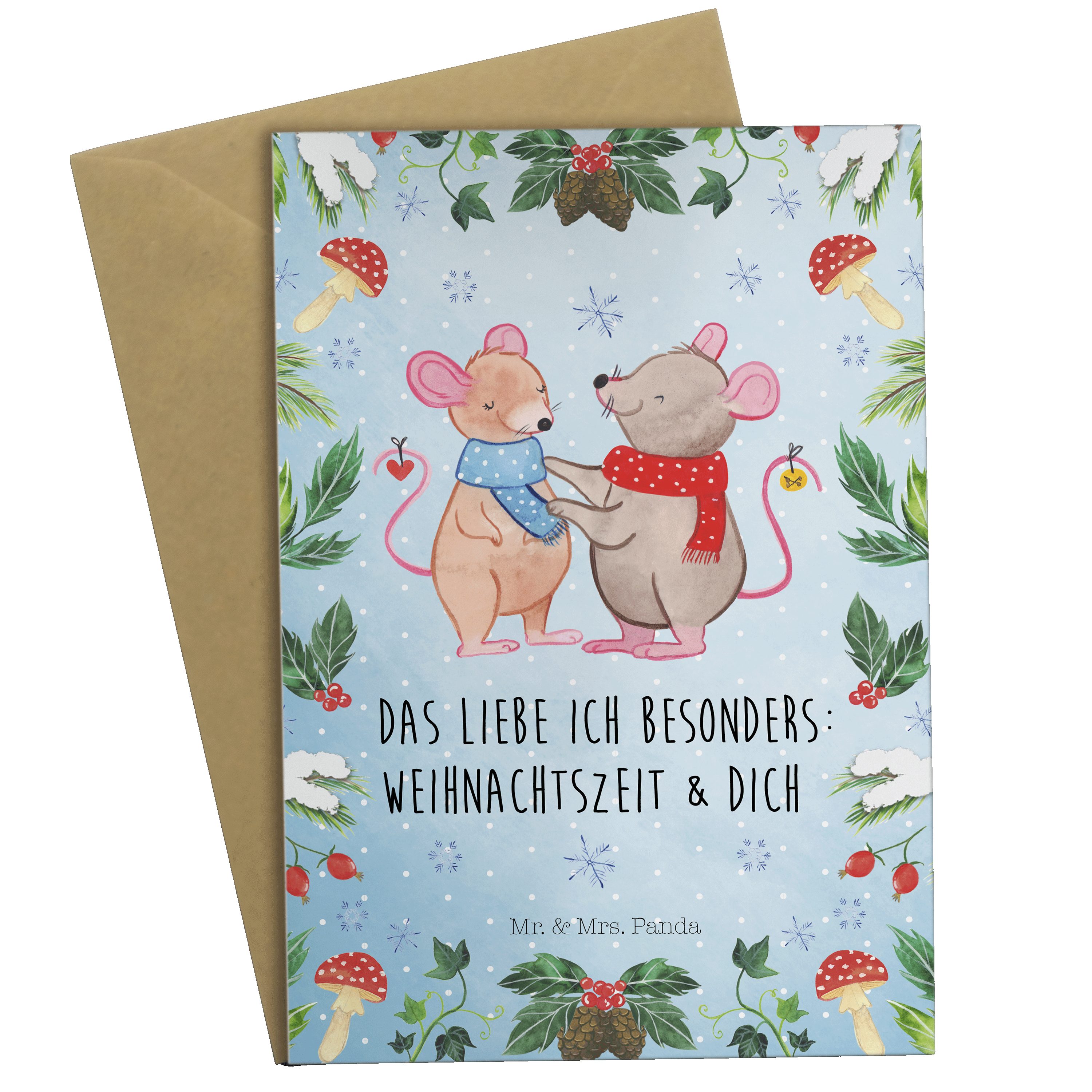 Mr. & Mrs. Panda Grußkarte Mäuse Weihnachten - Weiß - Geschenk, Nikolaus, Wintermotiv, Einladung