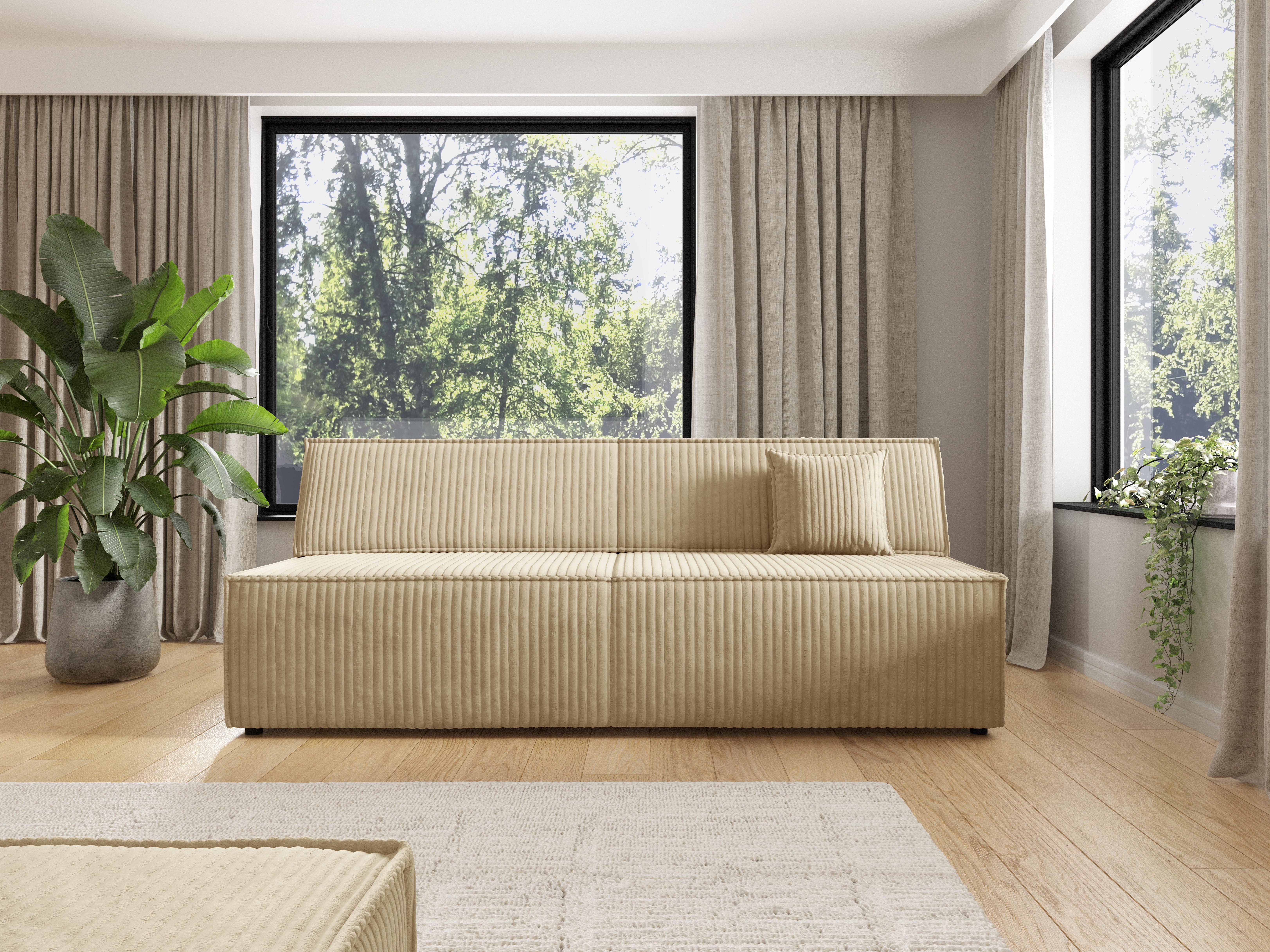 yourhouse24 Sofa Tilia, mit Bettkasten und Schlaffunktion, weicher Cord-Stoff mit Keder