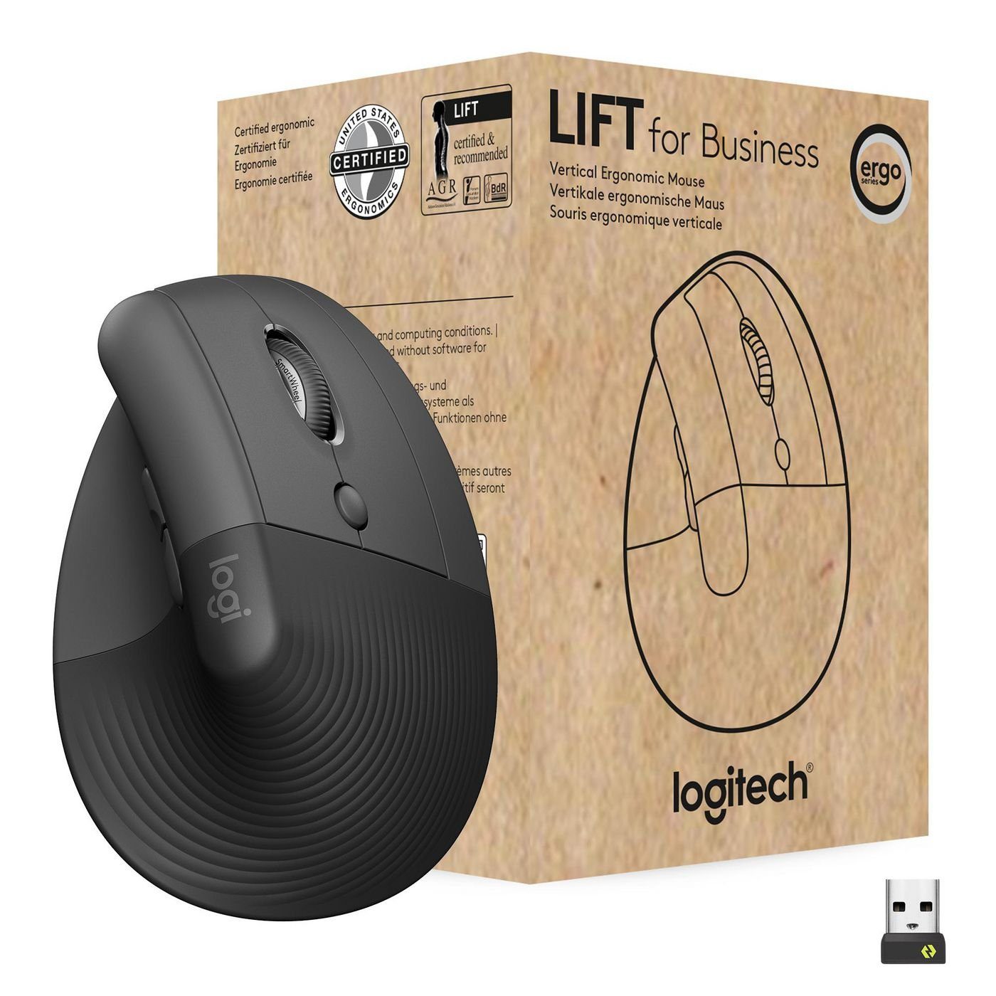 LOGITECH Wireless Mouse Lift right f.business Ergonomic bla Maus