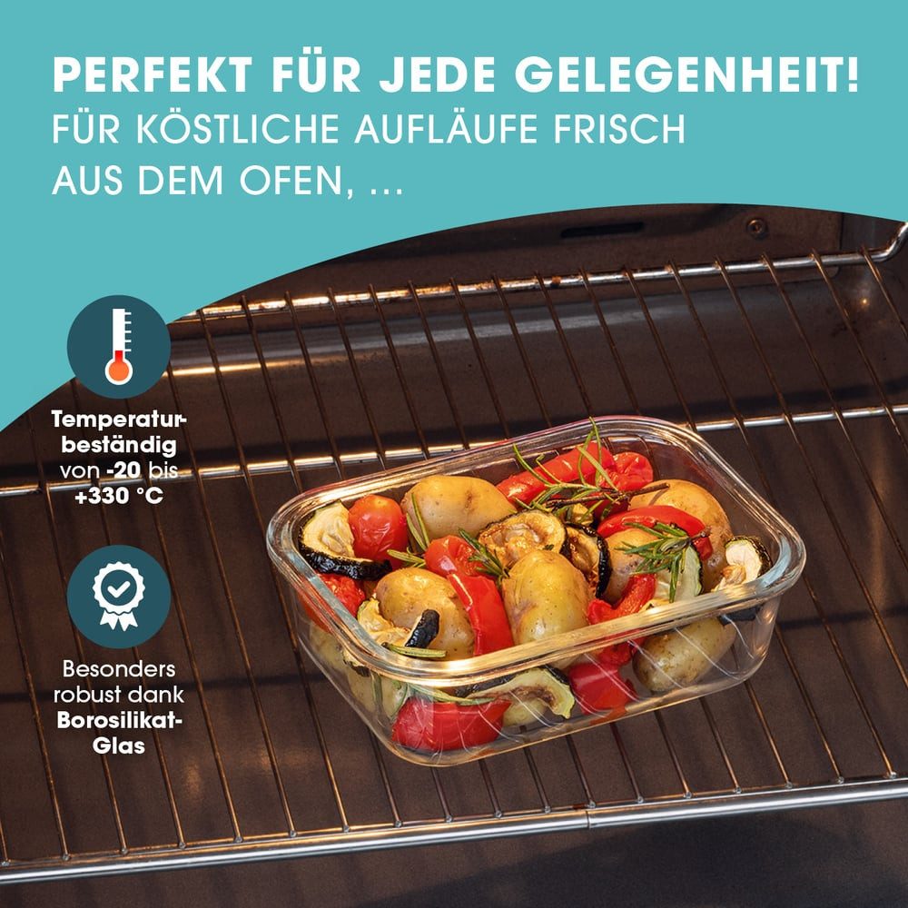GOURMETmaxx Frischhaltedose, Glas, (6-tlg), lang-anhaltendes Aroma perfekt für gekochte Speisen, Snacks etc.
