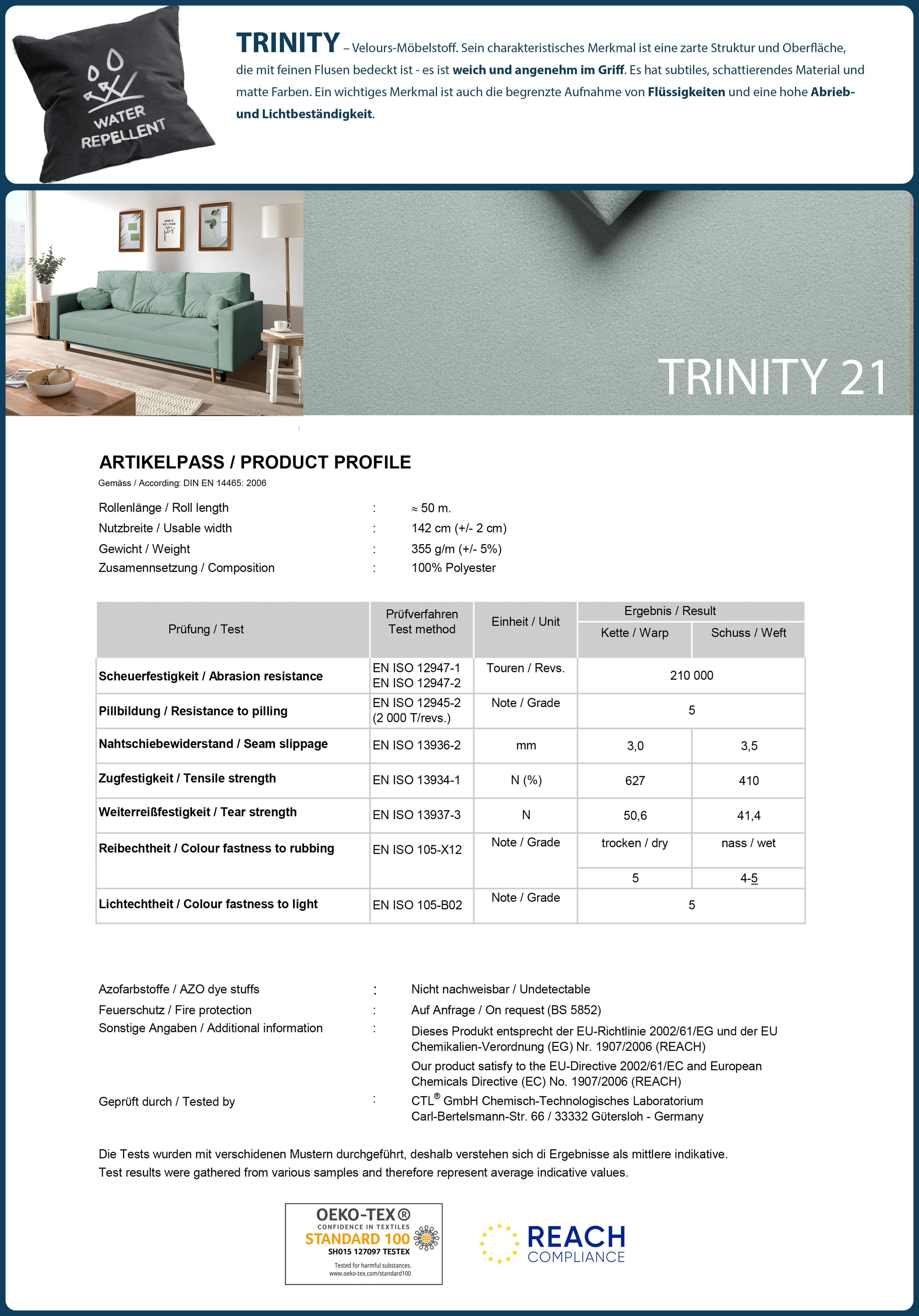 Beautysofa 3-Sitzer MILAN, skandinavisches Design, (trinity 3-Sitzer 21) Bettkasten, Wellenunterfederung, Sofa Relaxfunktion Mint mit Holzbeine
