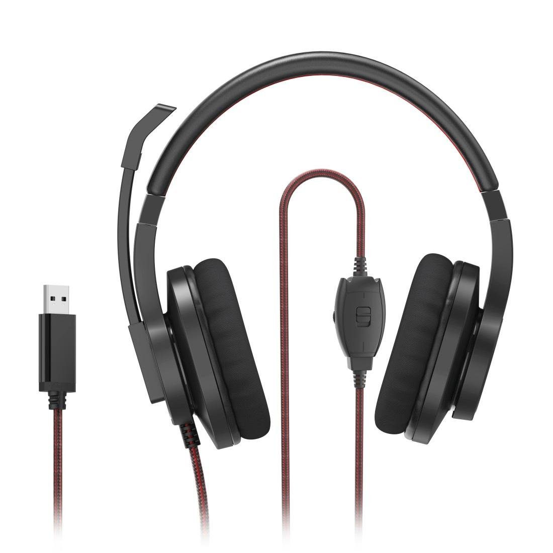 Hama PC-Office-Headset "HS-USB400 V2", Stereo, Schwarz, USB-Headset PC-Headset (Zusatzfunktionen: Lautstärkeregler, Mikrofon-Stummschaltung)