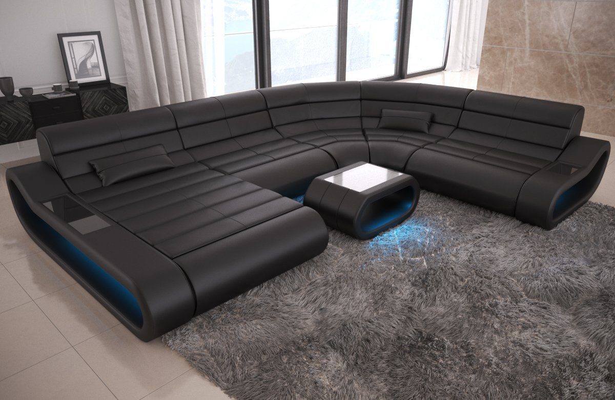 Sofa Dreams Wohnlandschaft »Concept - XXL U Form Ledersofa«, Couch, mit  LED, Designersofa mit ergonomischer Rückenlehne