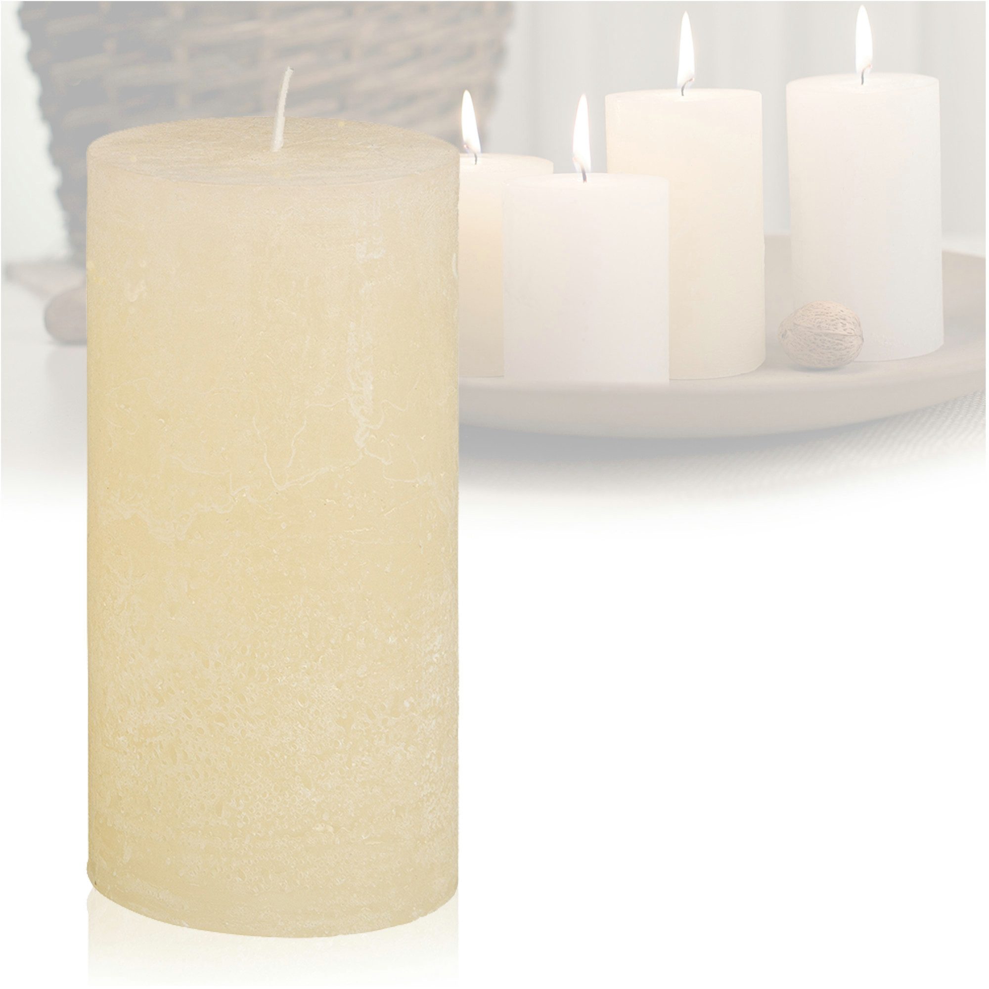 Candelo Stumpenkerze Rustic Stumpenkerze - Creme - 12cm - ca. 54 Std Brenndauer