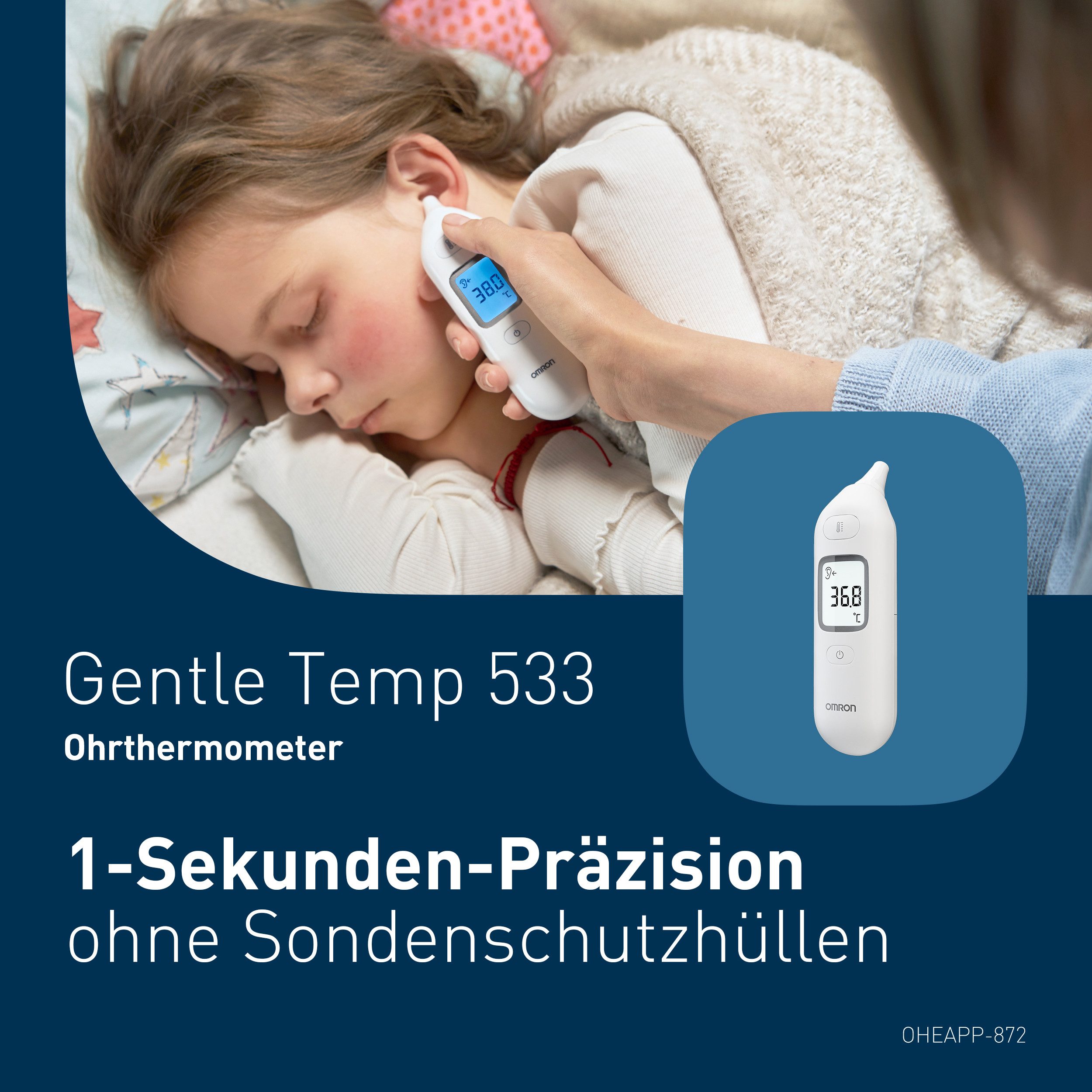 Omron Ohr-Fieberthermometer Gentle Temp 533, Infrarot-Ohrthermometer für alle Altersgruppen, Schnelle, präzise 1-Sekunden-Messung, keine Einweg-Schutzhüllen nötig